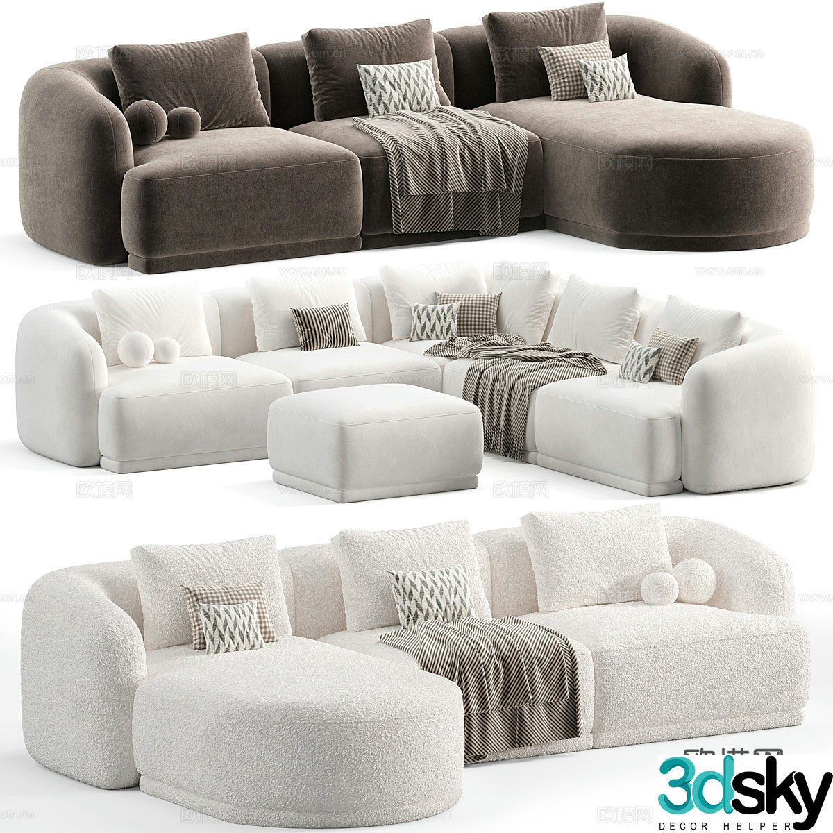 Modern Cream Style Miley Fabric Corner Sofa 3D Model