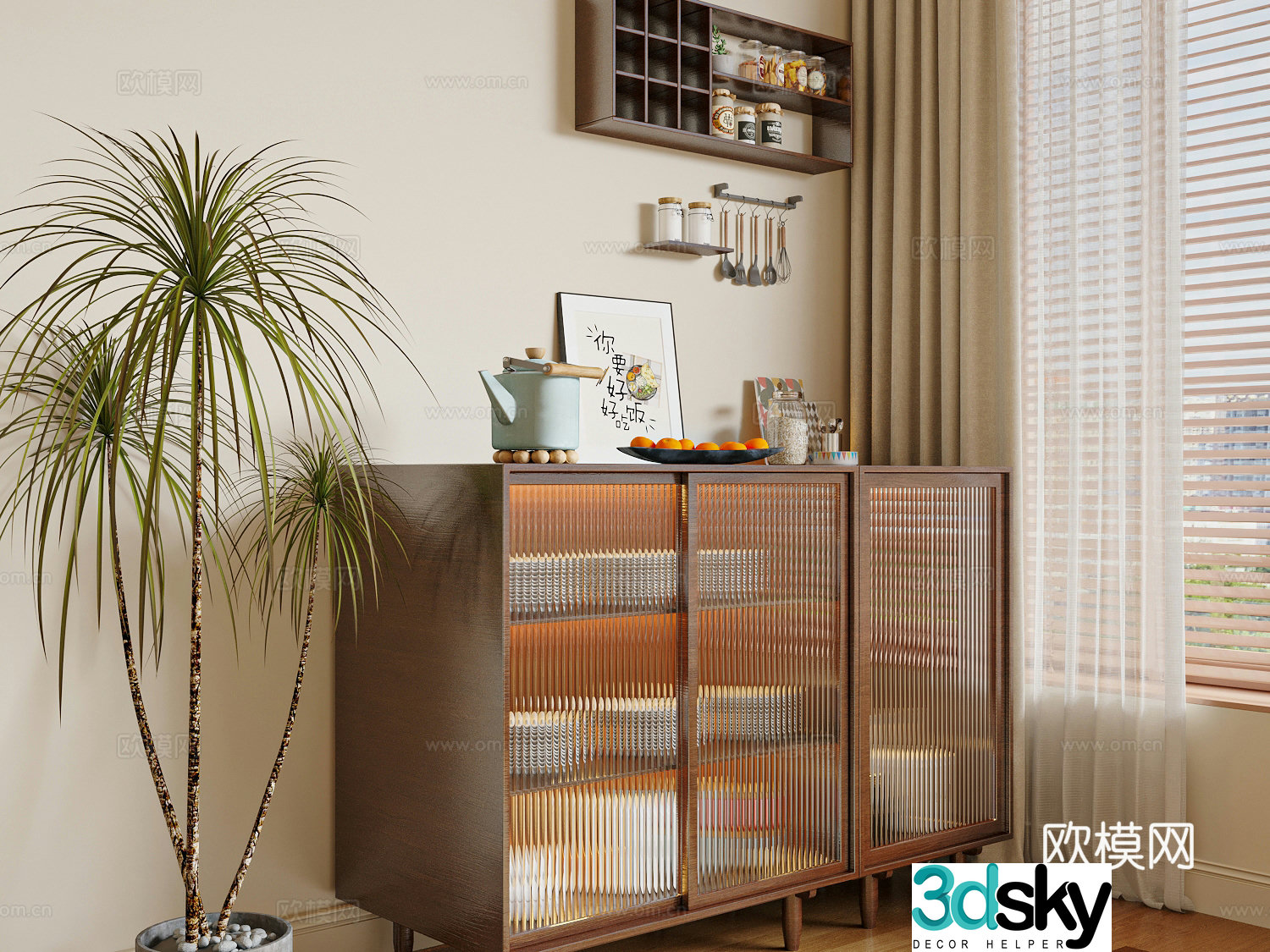 Wasabi Middle Style Sideboard Low Cabinet Finished Sideboard Sideboard Ornament 3D Model