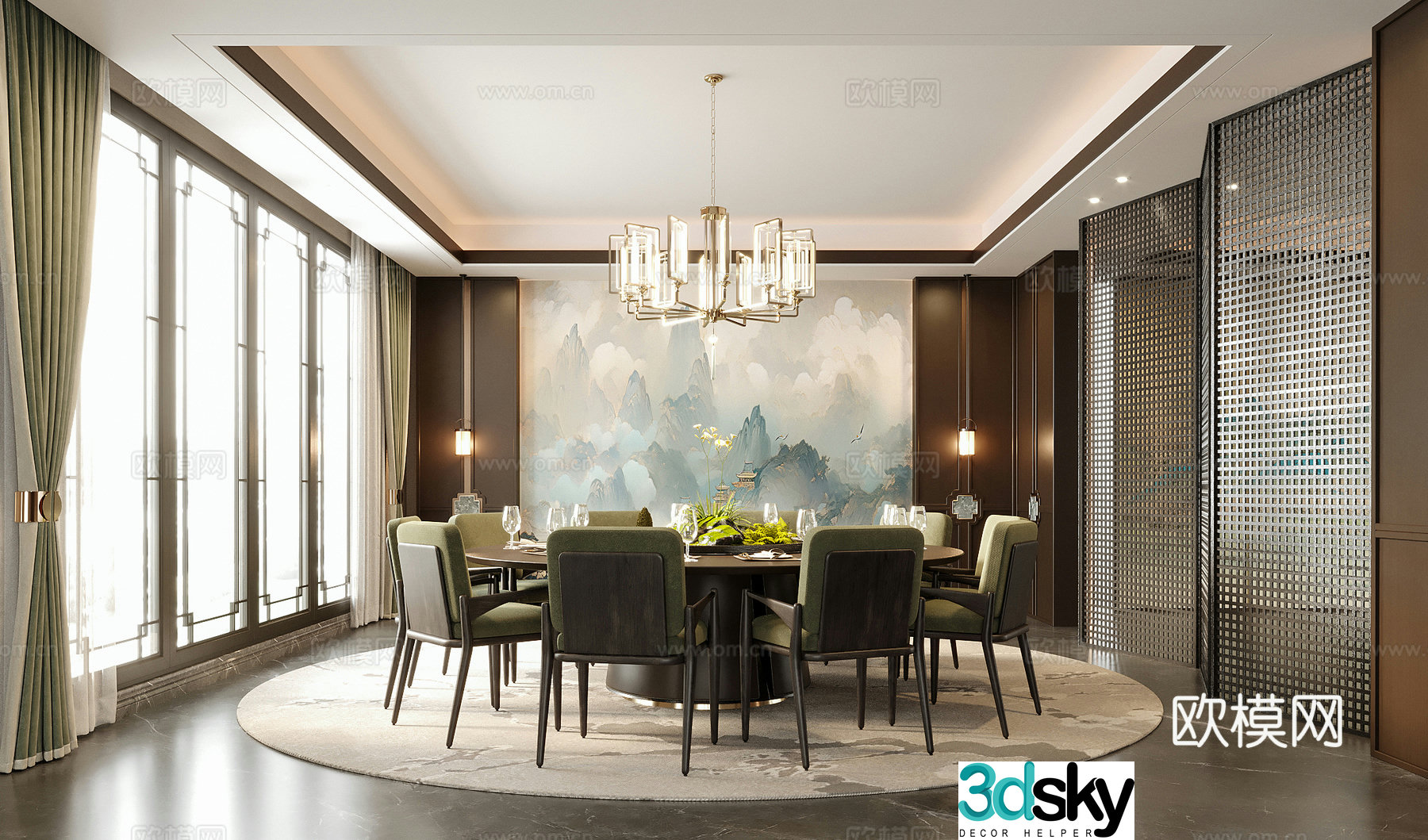 New Chinese restaurant private room Villa restaurant Dining table and chair 3D model