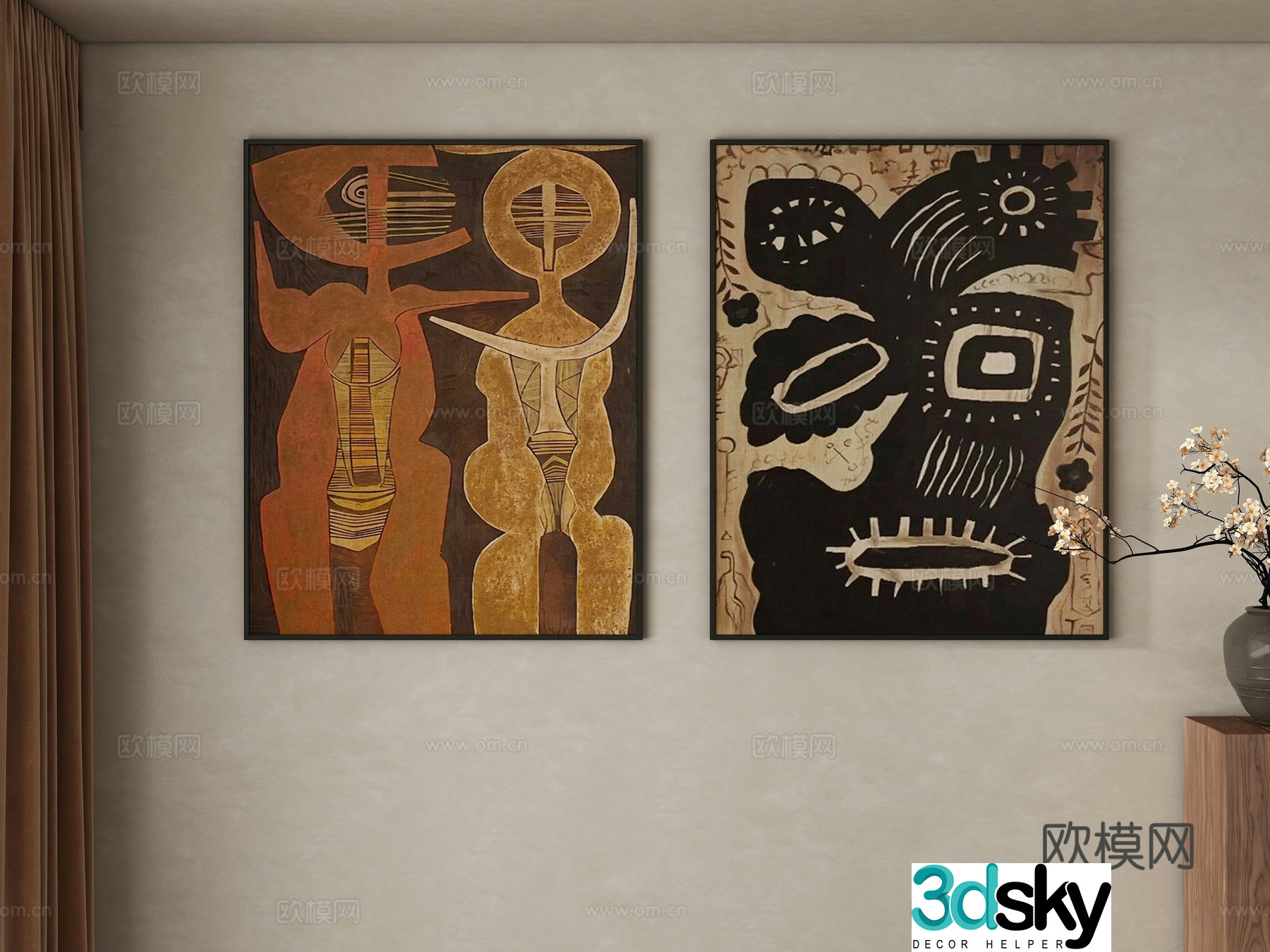 Middle-aged abstract hanging paintings decorative paintings 3d model
