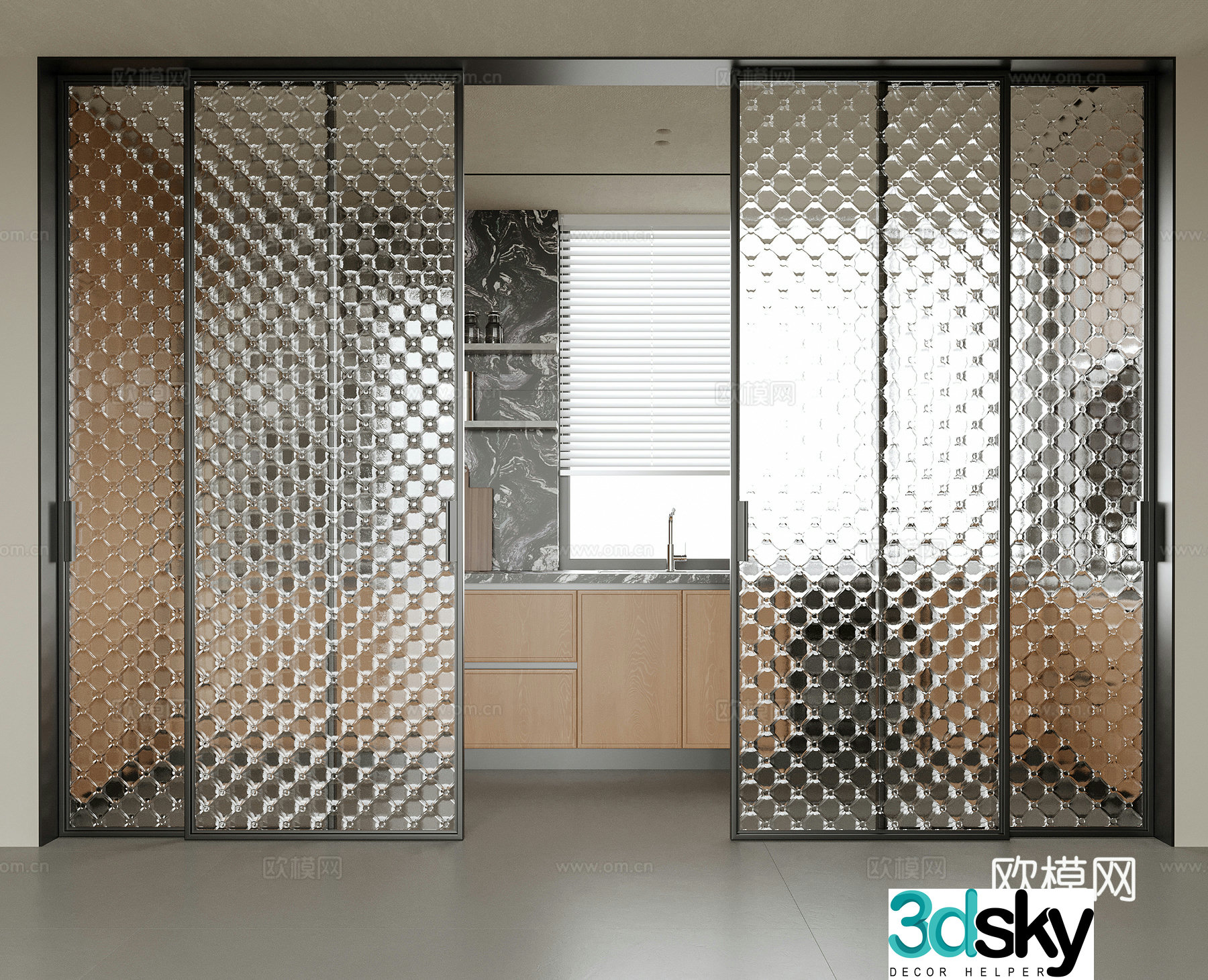 Modern sliding door glass door kitchen door 3d model