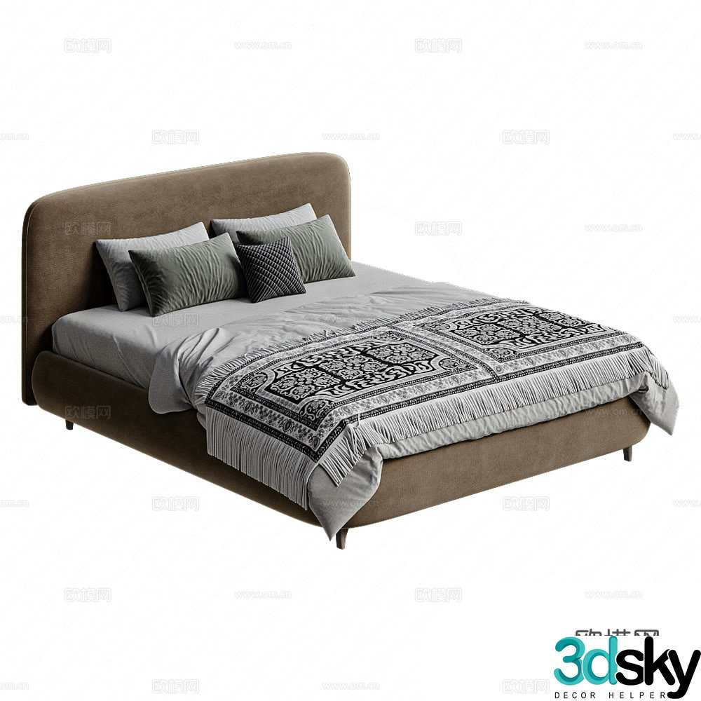 Modern cream style fabric double bed 3d model