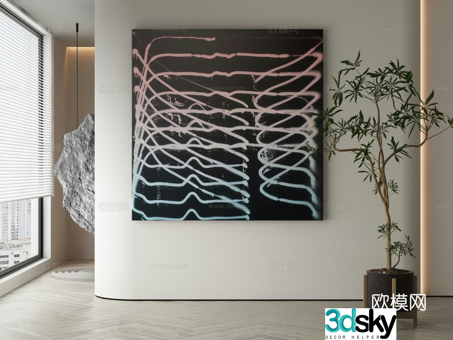 Modern Wasabi abstract hanging painting 3d model