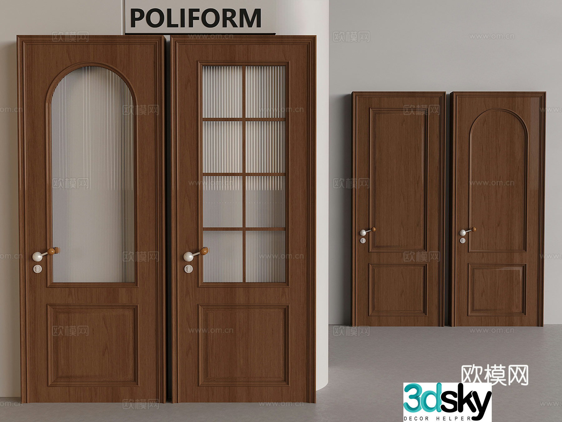 Medium style solid wood single door Medium style windscreen swing door 3D model