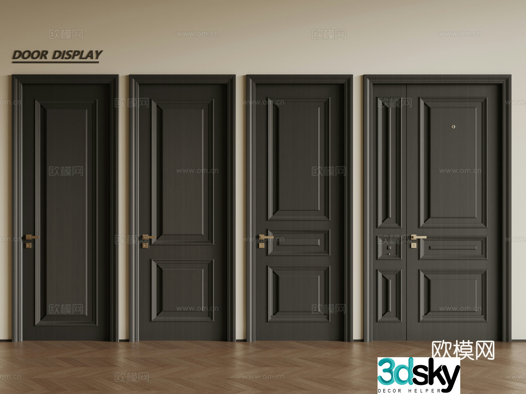 French retro single-open door black wooden door security door French combination door 3D model