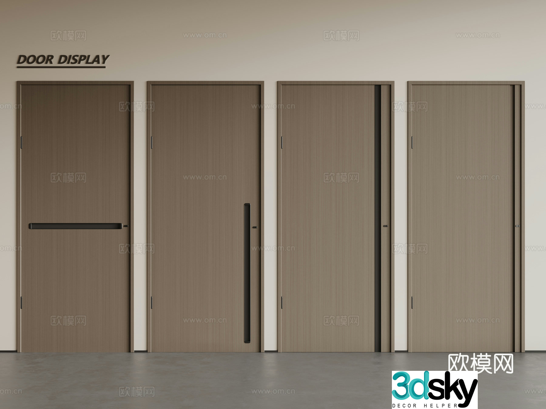 Modern single-open door wooden door swing door single-open door combination 3D model