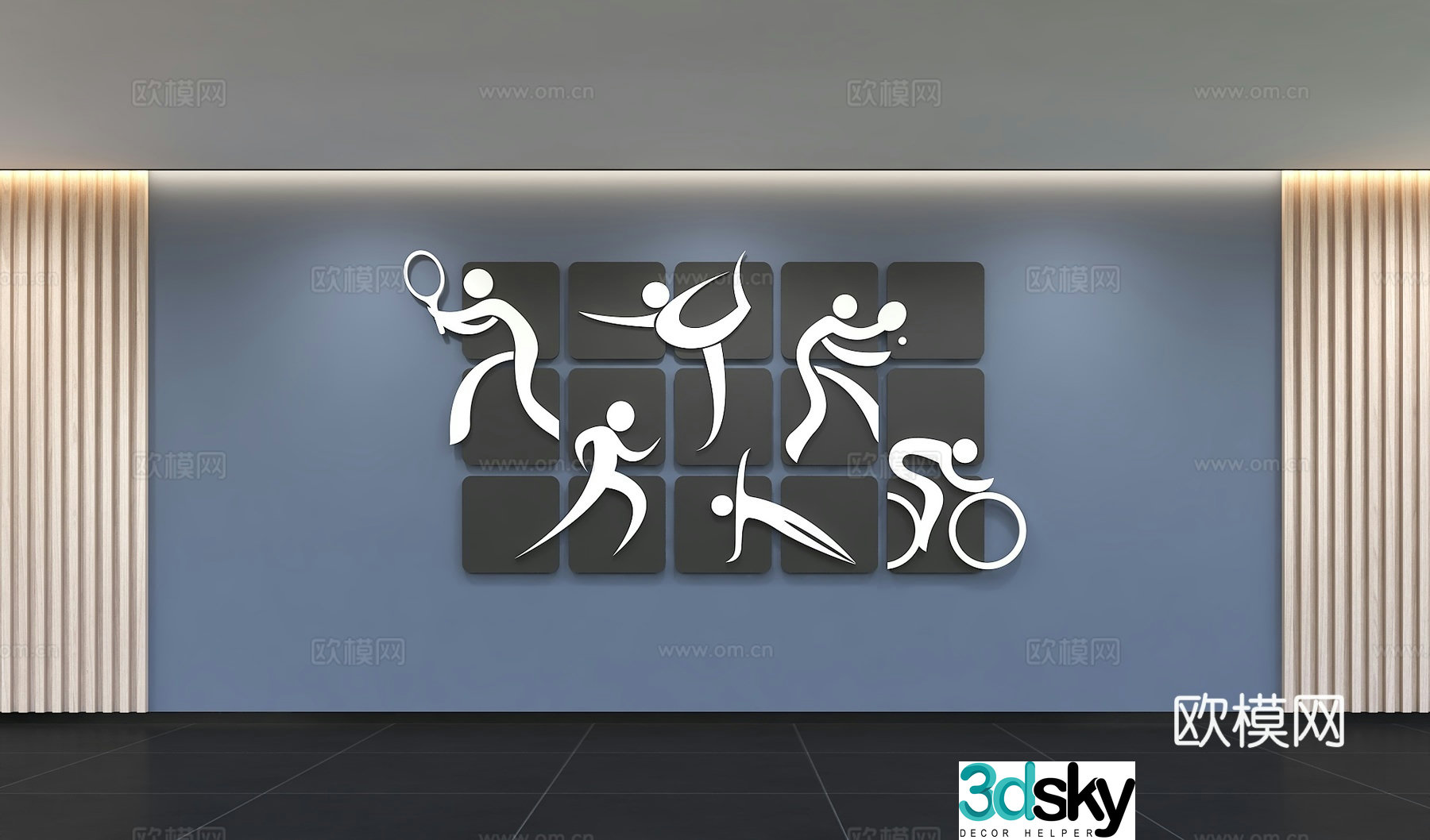 Modern sports culture wall gym sports slogan display wall publicity column wall background 3d model