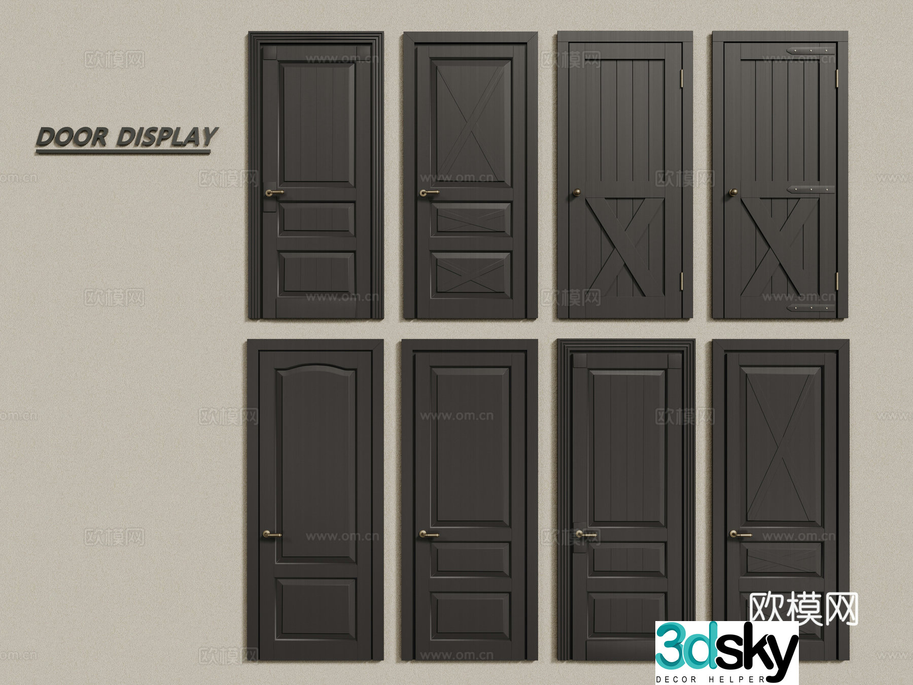 French retro single-open door black wooden door security door French combination door 3D model