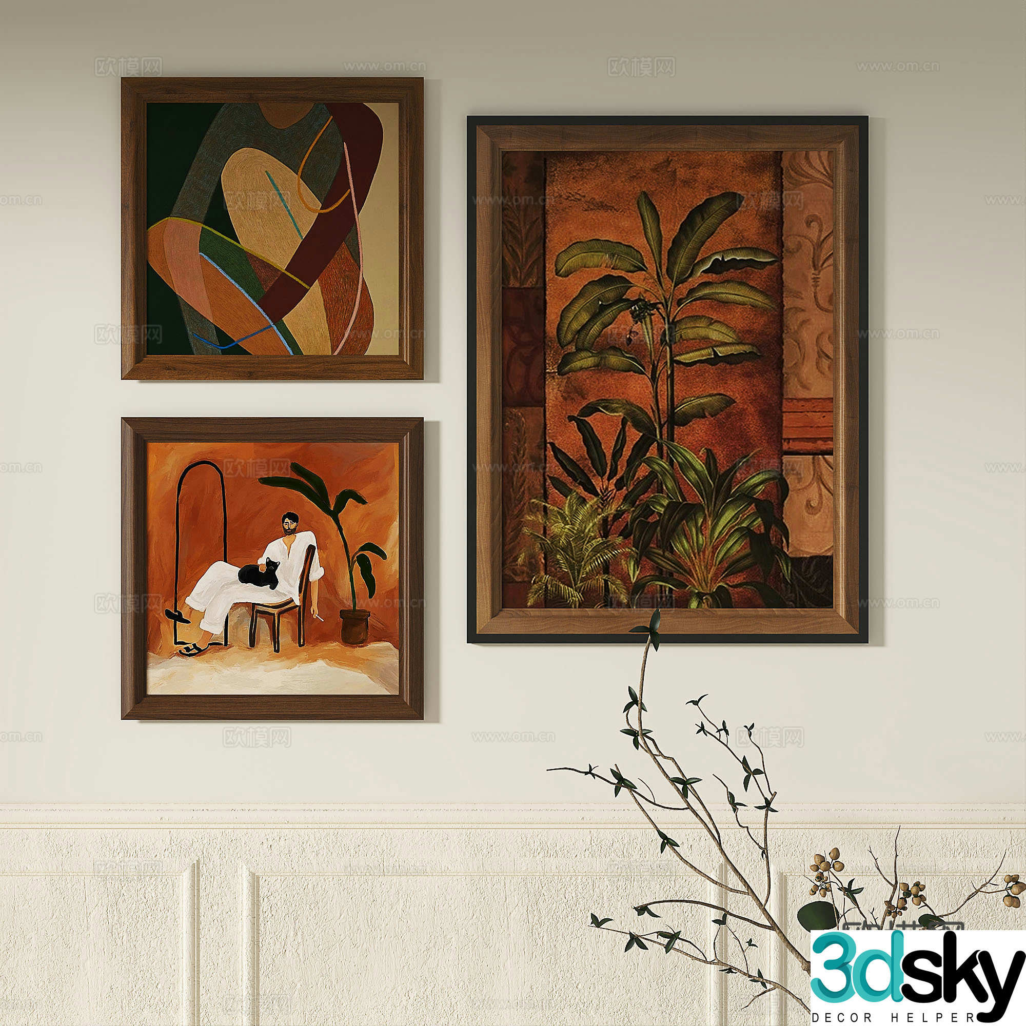 Modern French retro abstract light luxury simple medieval decorative painting 3d model