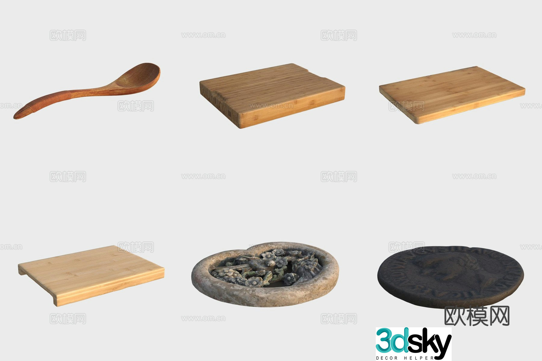 Indoor items kitchen supplies cutting board wooden spoon ornaments 3d model