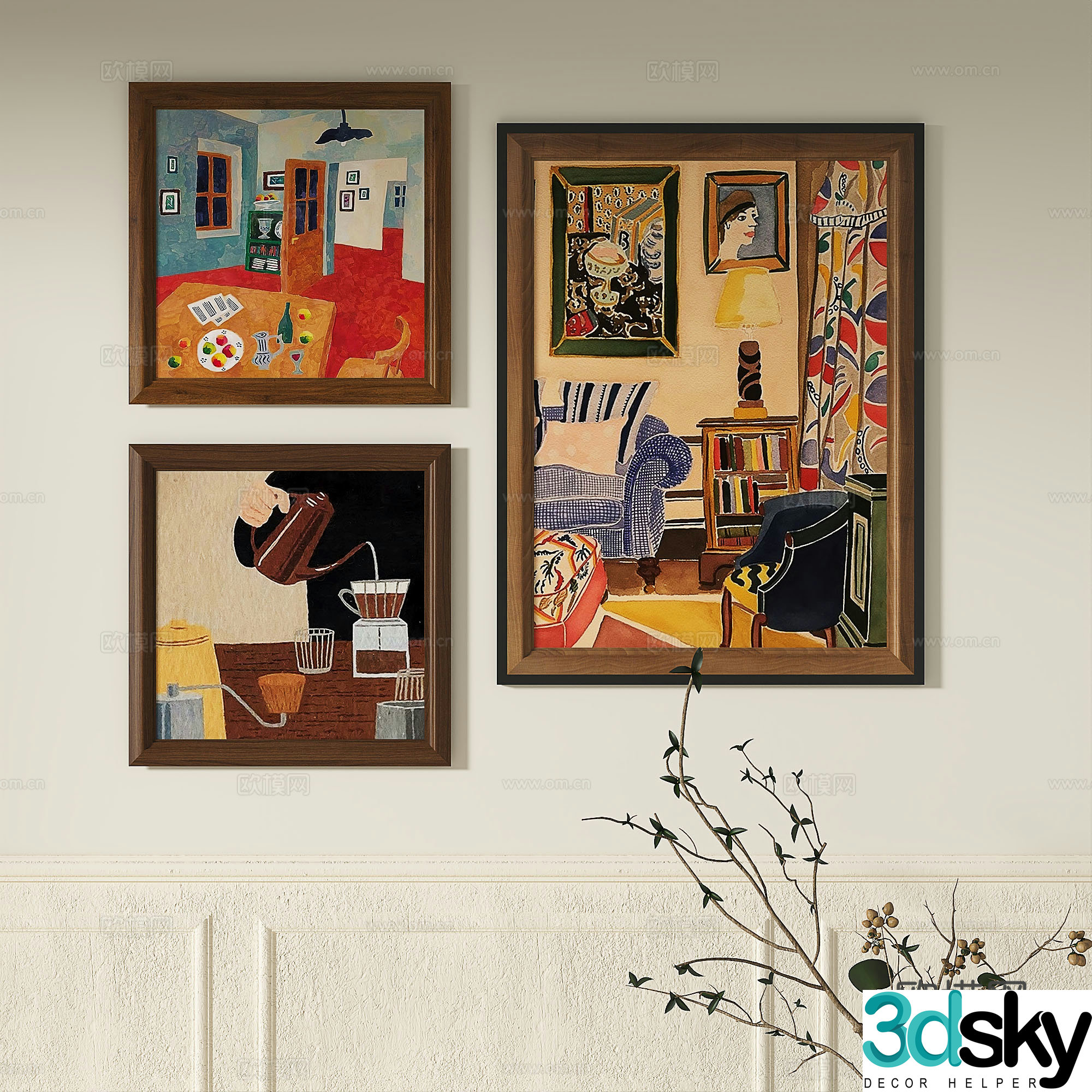 Modern French retro abstract light luxury simple medieval decorative painting 3d model