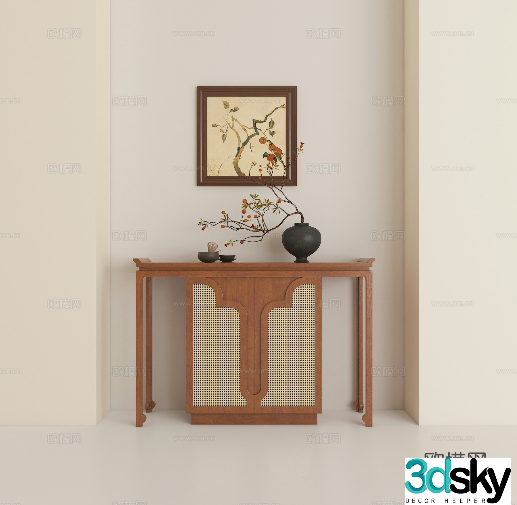 Song style aesthetic retro end view cabinet 3D model