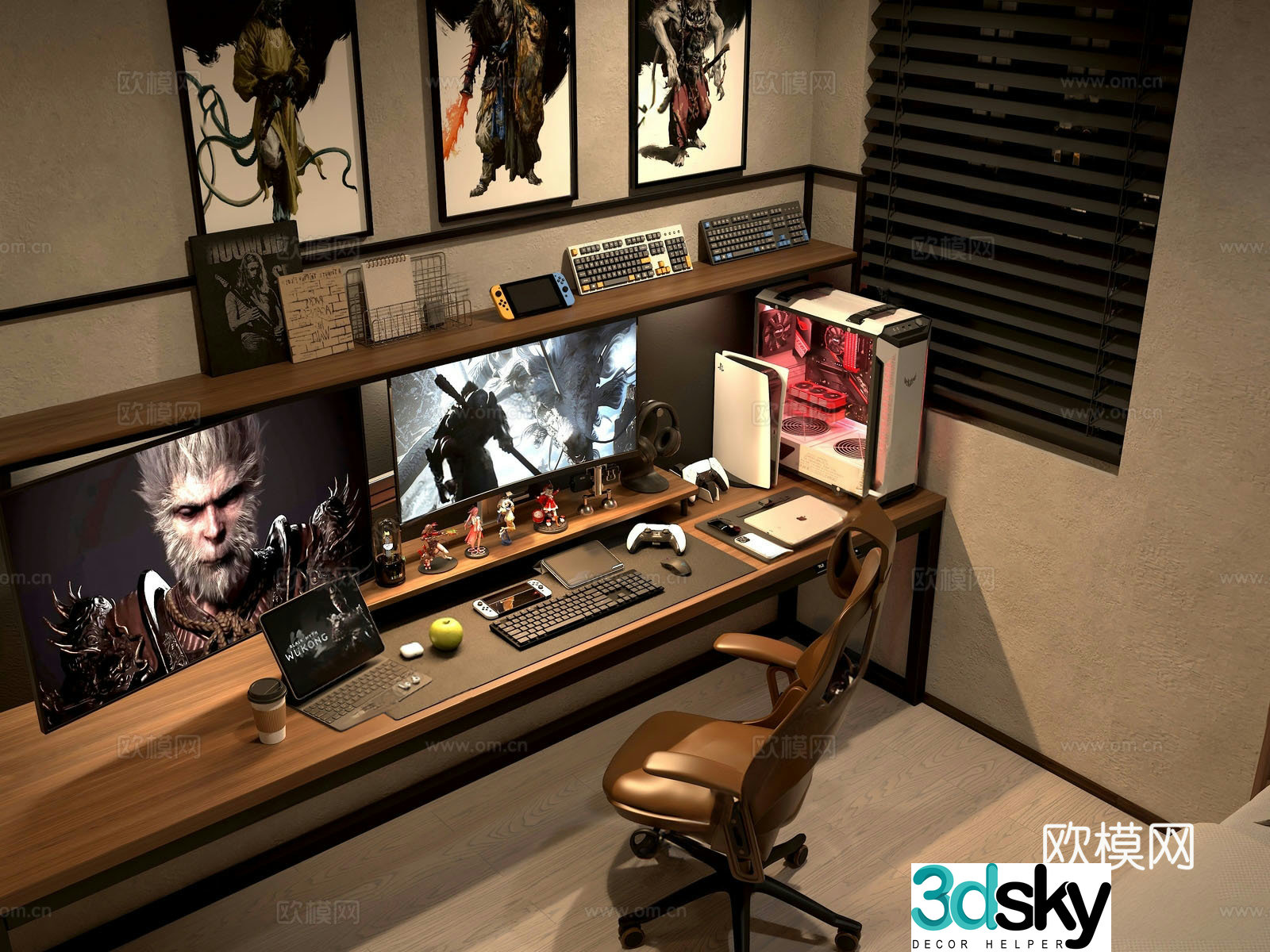 Modern light luxury audio and video studio Black myth Wukong Computer Desktop Bedroom 3D Model