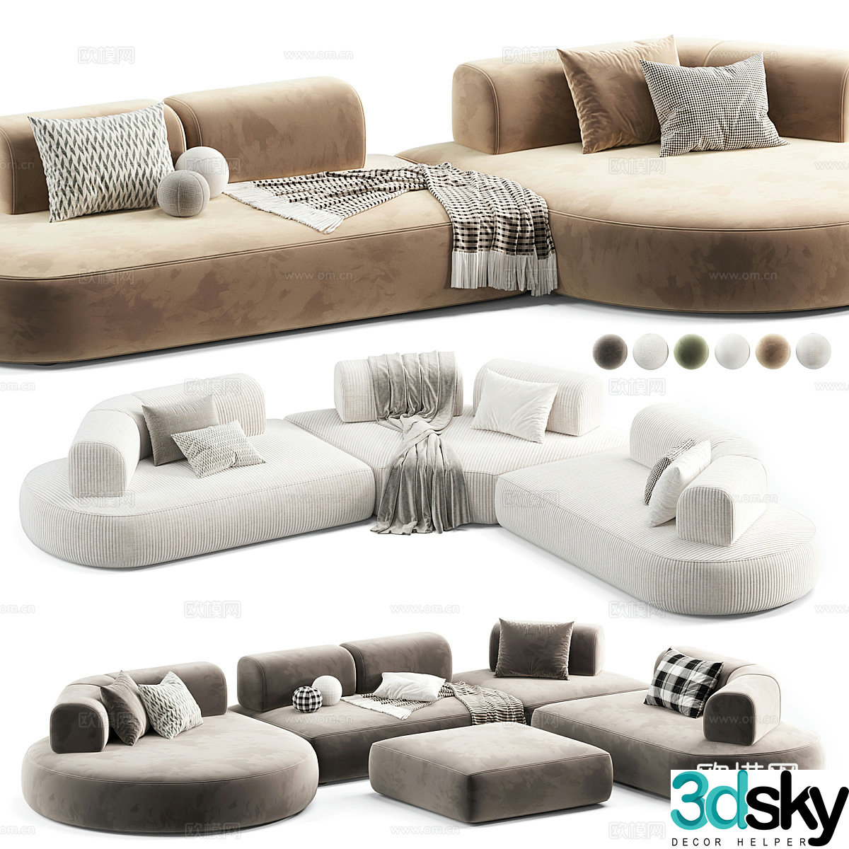 Modern Italian Isla fabric corner sofa 3D model
