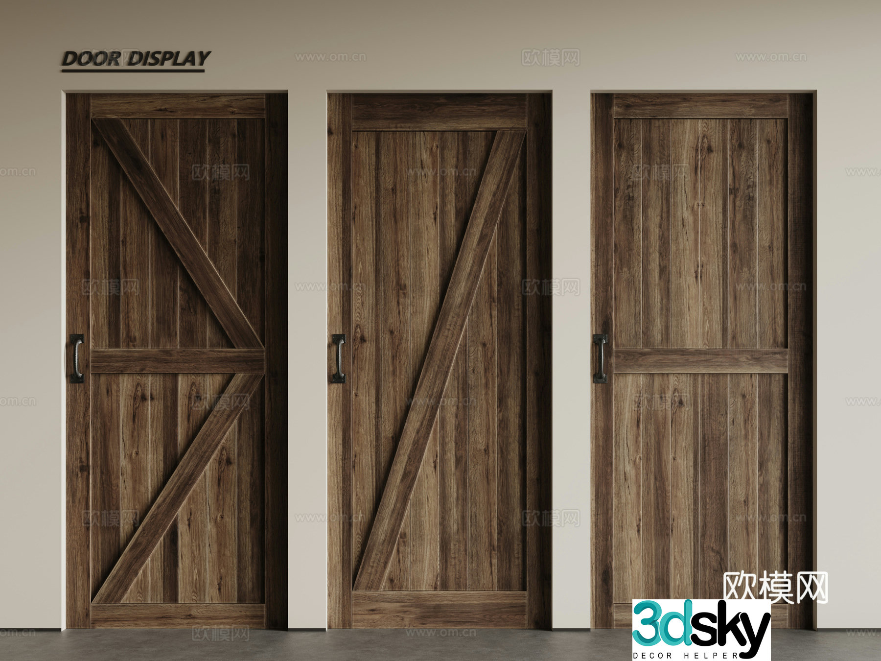 Modern industrial single-opening door wooden door swing door single-opening door combination 3D model