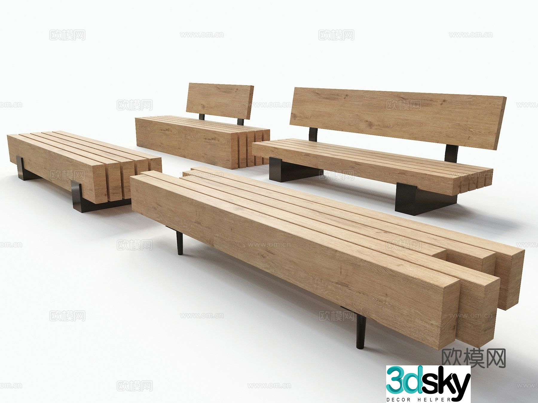 Modern bench Modern landscape seat Log landscape seat Log bench Solid wood strip bench Real 3D model