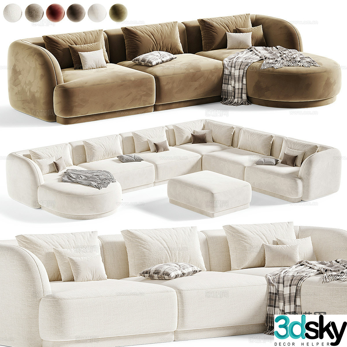 Modern Italian Miley fabric corner sofa 3D model