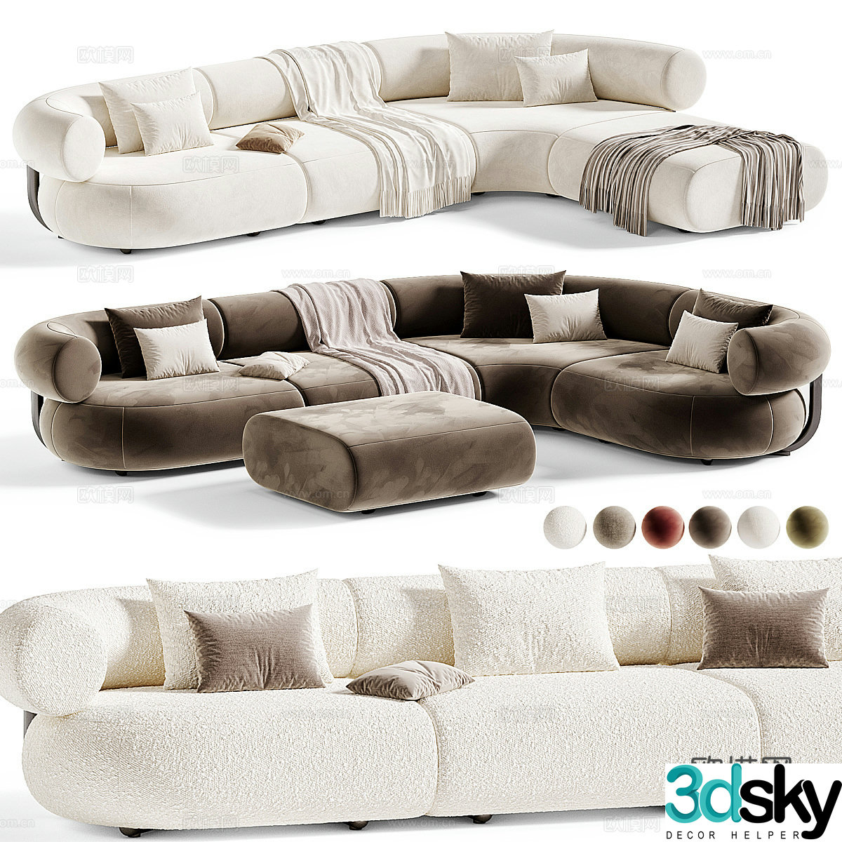Modern Italian fabric combination casual sofa 3D model