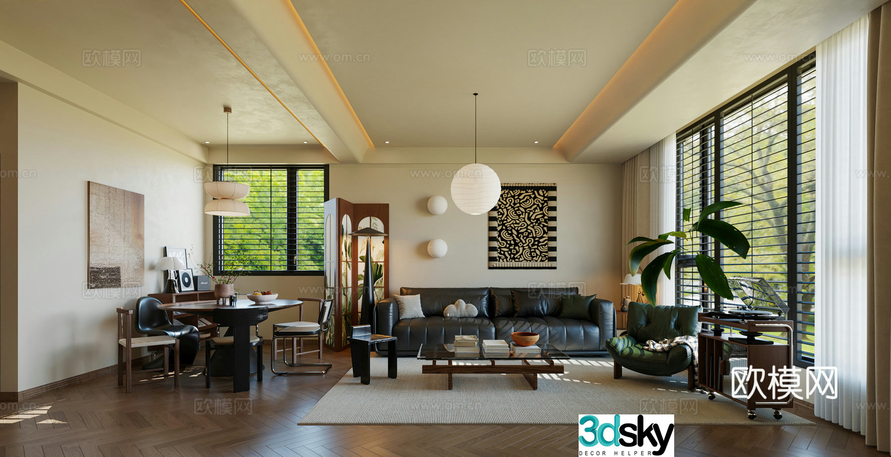Middle style living room restaurant retro living room cream medieval living room medieval sofa combination 3D model