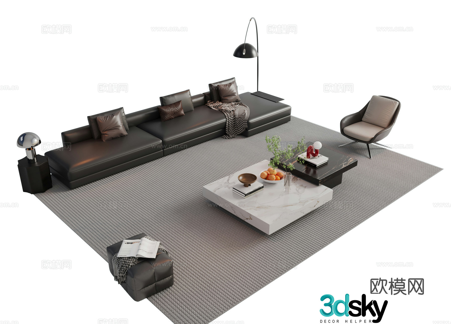 Modern Italian sofa combination Sofa coffee table combination Italian living room sofa decoration ornament cloth 3D model