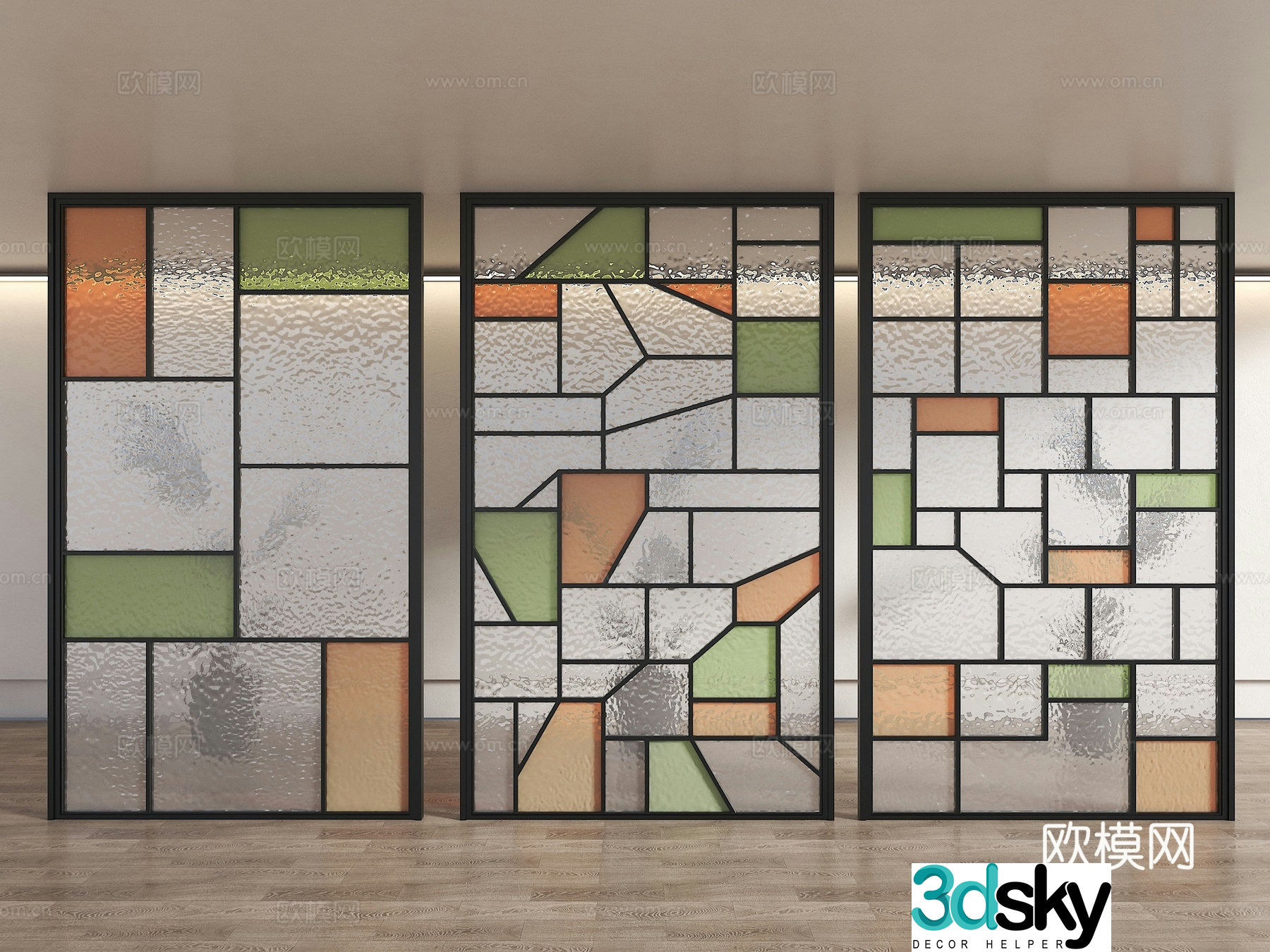 Modern art glass partition Art glass partition Frosted glass Grating glass 3d model