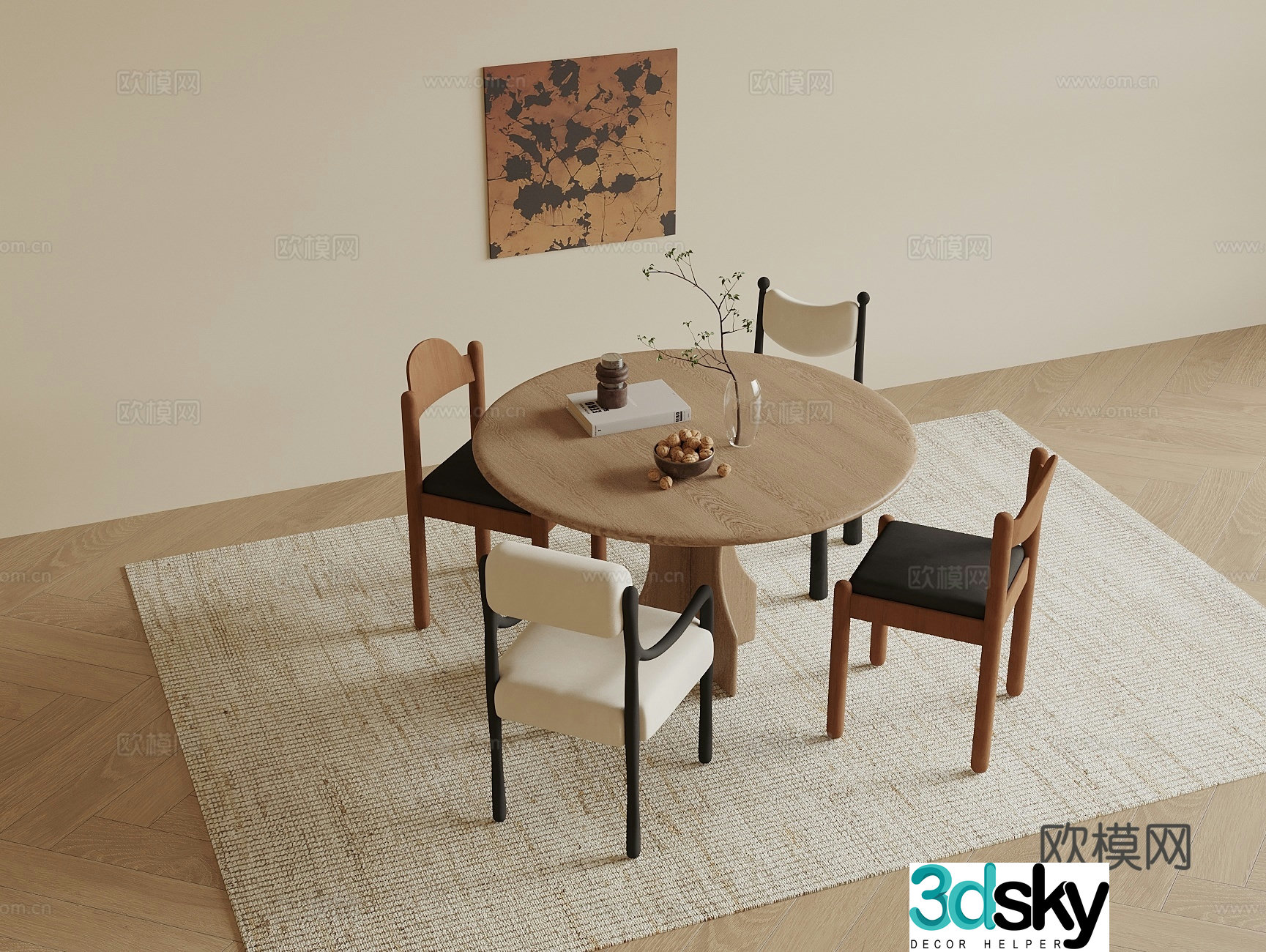 Mesoavenly wasabi round dining table and chairs Wasabi round dining table and chair combination Mesoavenly wasabi round dining table and chair set 3D model