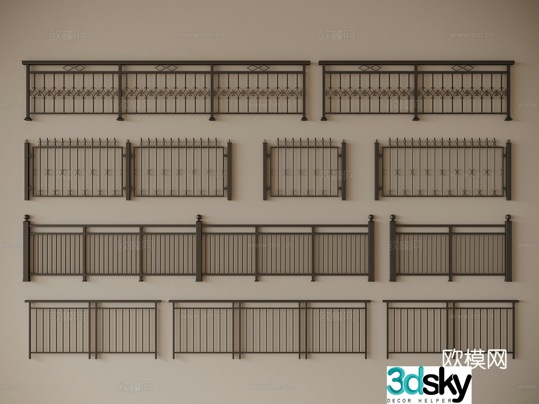 French modern railings iron railings guardrails balcony guardrails fence 3d model