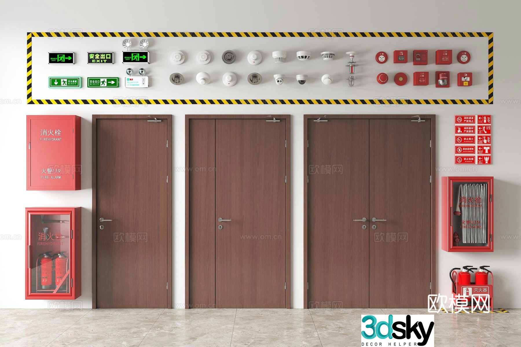 Modern fire door Fire door Safety door Fire hydrant Fire extinguisher Safety exit Firefighter 3d model