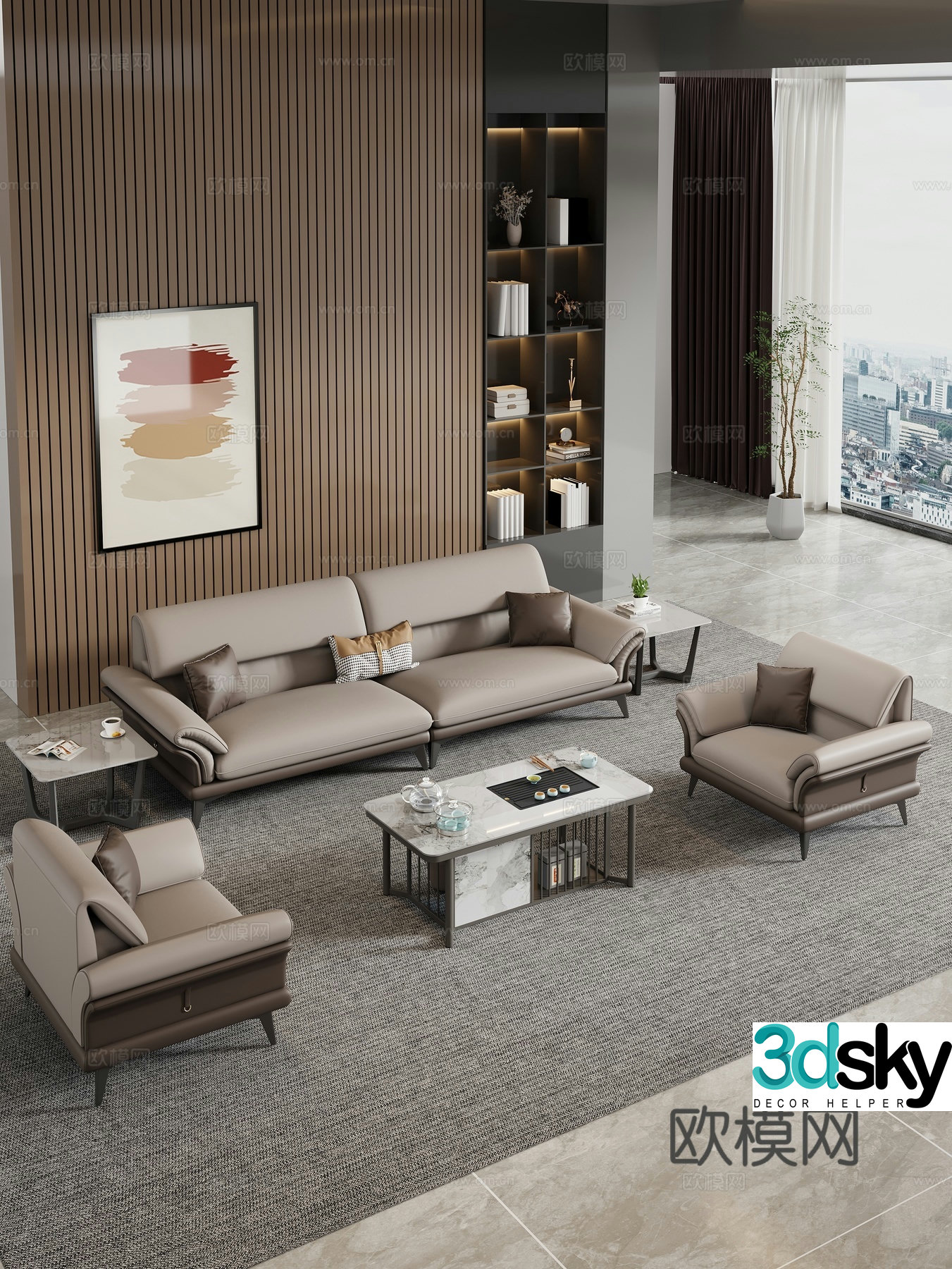 Modern sofa coffee table combination Modern office sofa Living room sofa Multi-person sofa 3D model