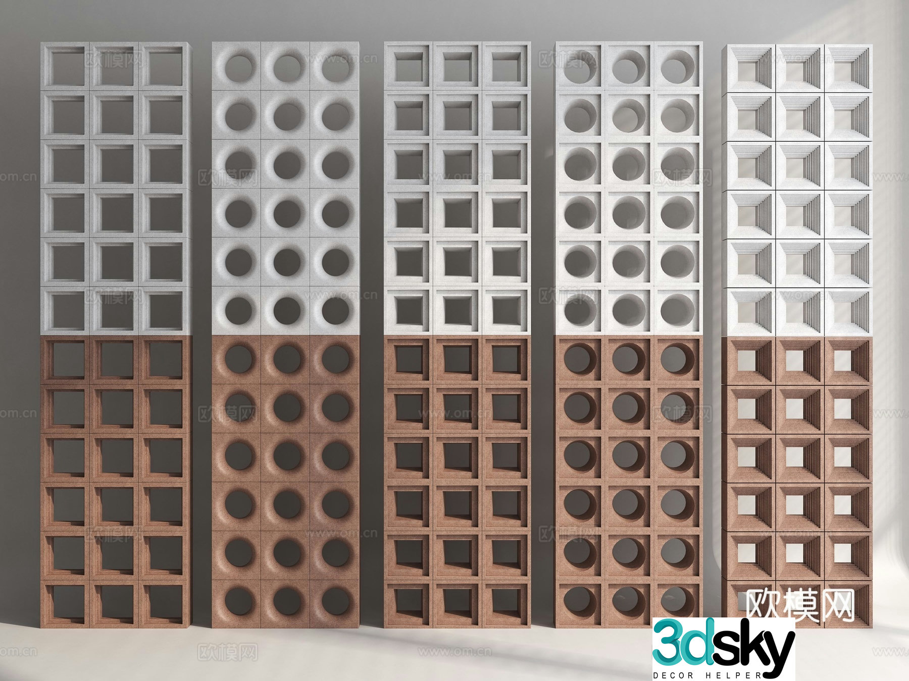 Cement bricks Hollow bricks Bricks Red bricks Flower bricks Screen partition 3D model