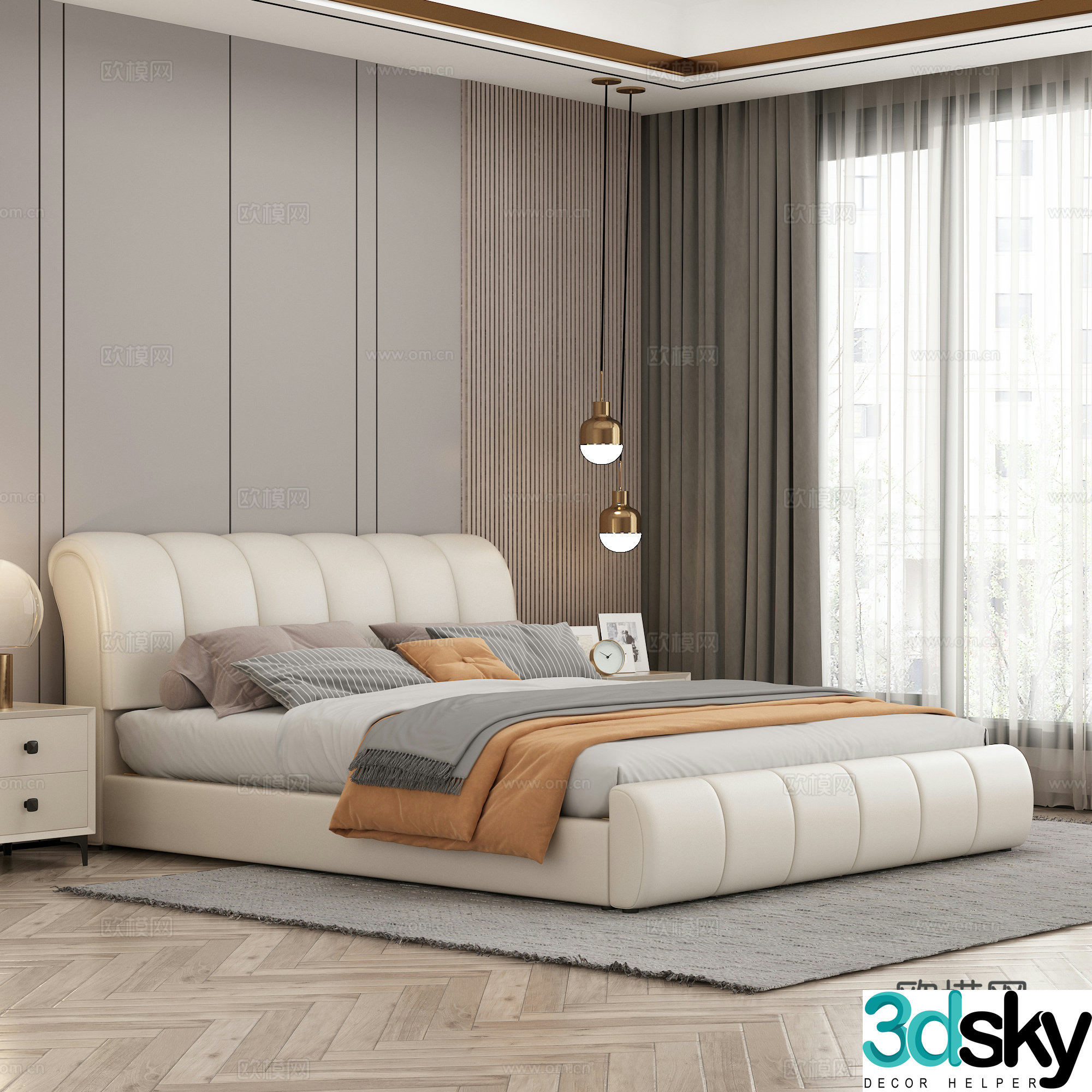 Double bed leather soft bag double bed light luxury master bedroom Italian minimalist bed Bed bedroom bed 3d model