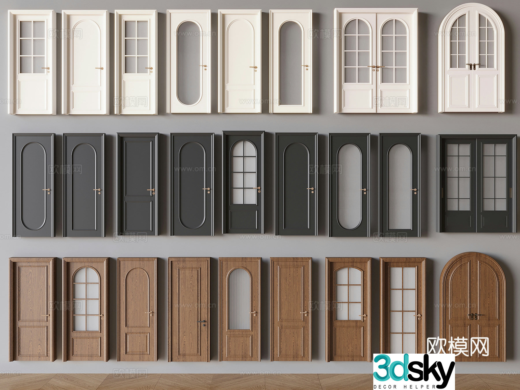 French single-opening double-opening door French mediocre single-even-opening door French glass swing door 3D model