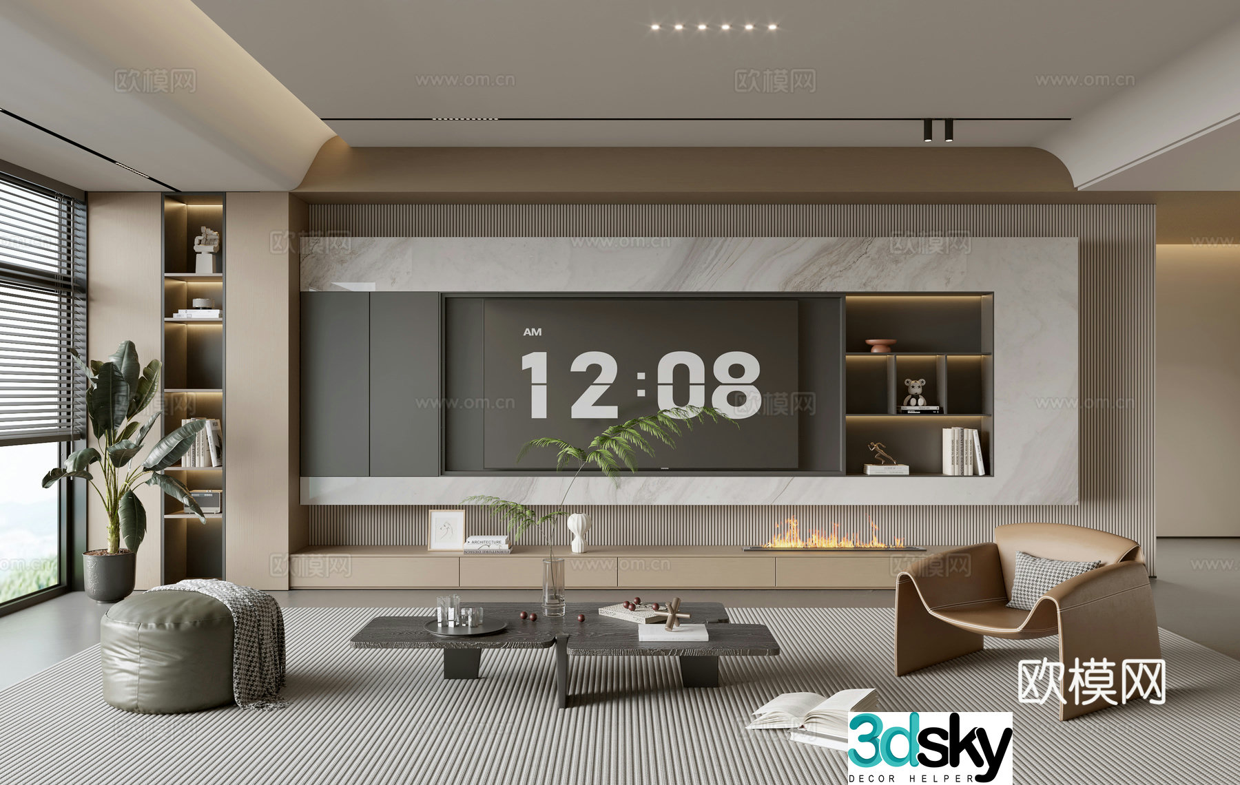 Modern simple living room balcony cabinet sofa combination coffee table sofa background wall 3d model