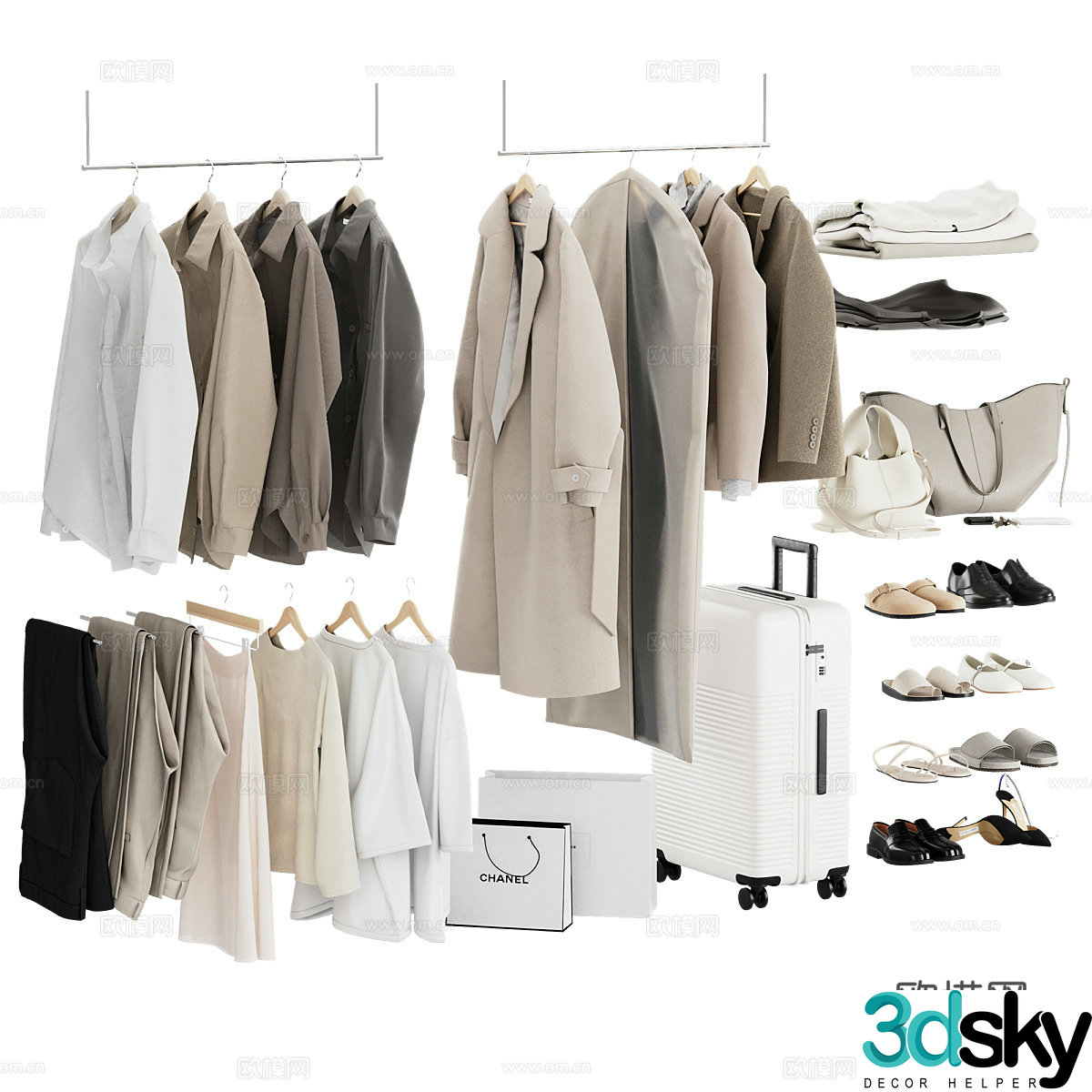 Modern clothing shoes and hats 3d model
