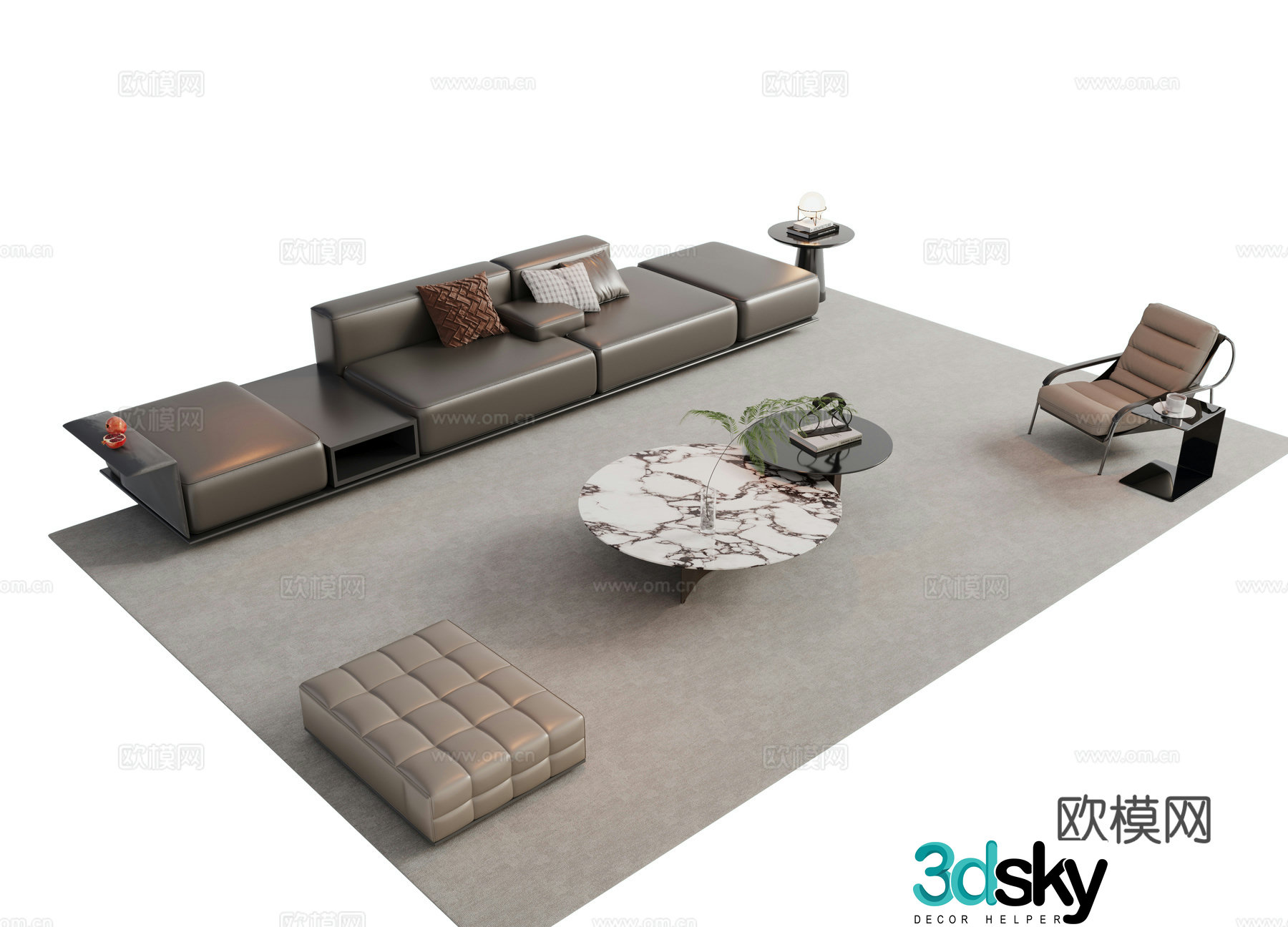 Modern Italian sofa combination Sofa coffee table combination Italian living room sofa decoration ornament cloth 3D model