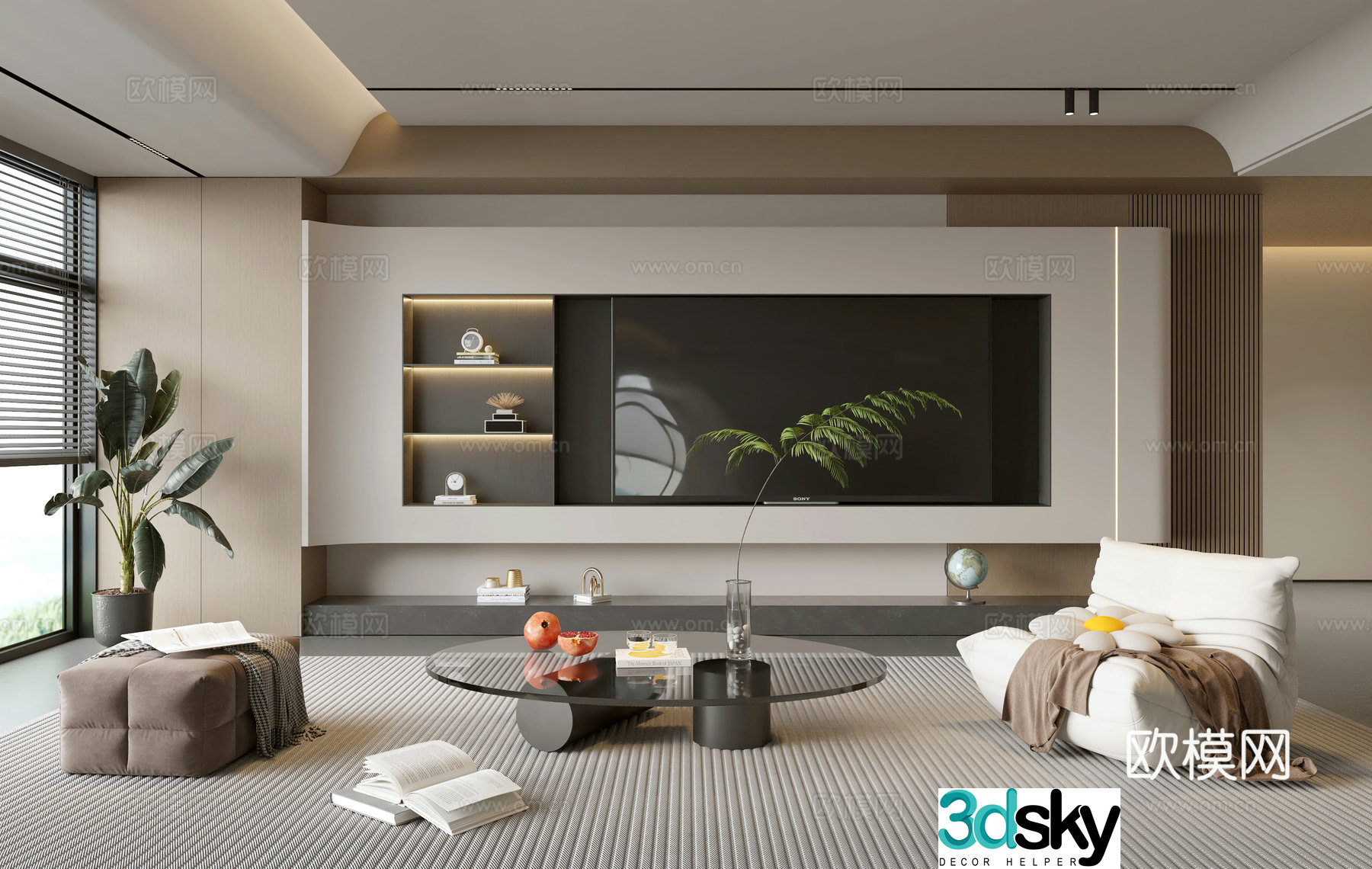 Modern simple living room balcony cabinet sofa combination coffee table sofa background wall 3d model