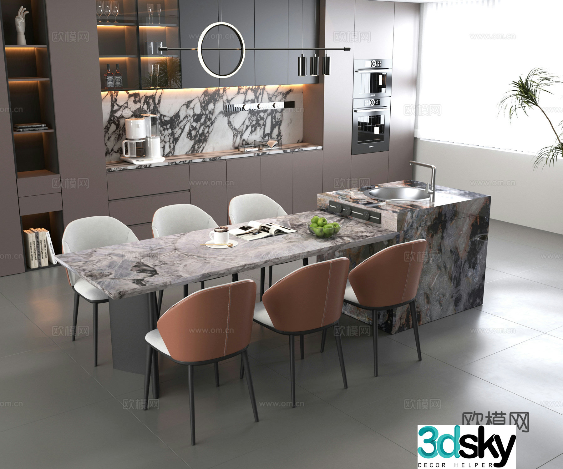 Bar counter island marble desktop 3d model