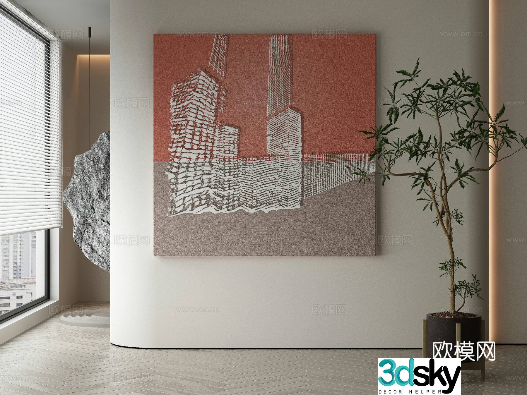 Modern Wasabi abstract hanging painting 3d model
