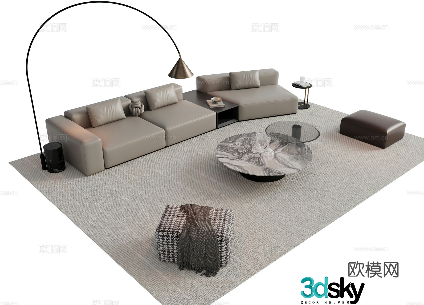 Modern Italian sofa combination Sofa coffee table combination Italian living room sofa decoration ornament cloth 3D model