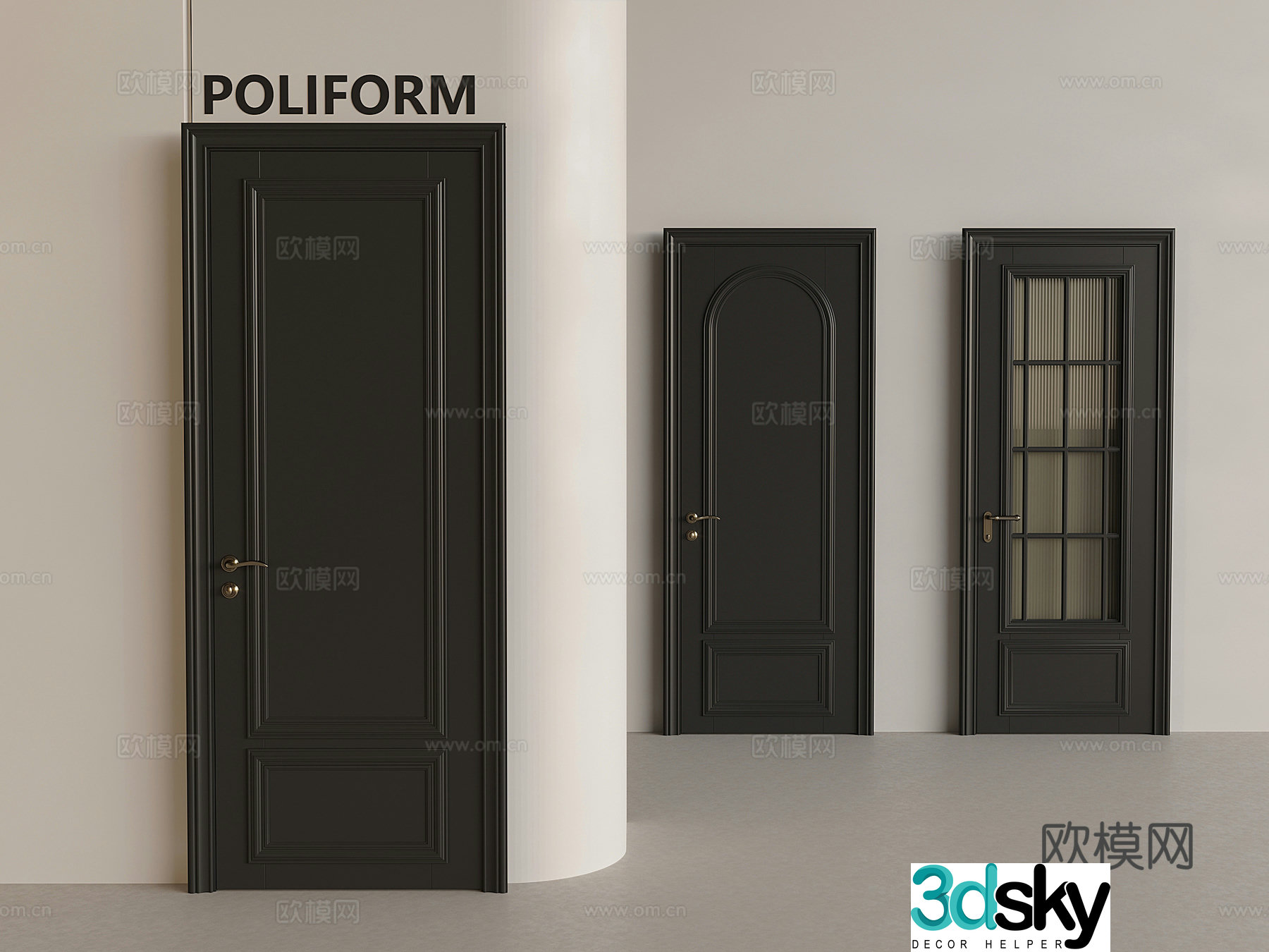 French retro single-opening door French solid wood swing door Changhong glass swing door 3D model