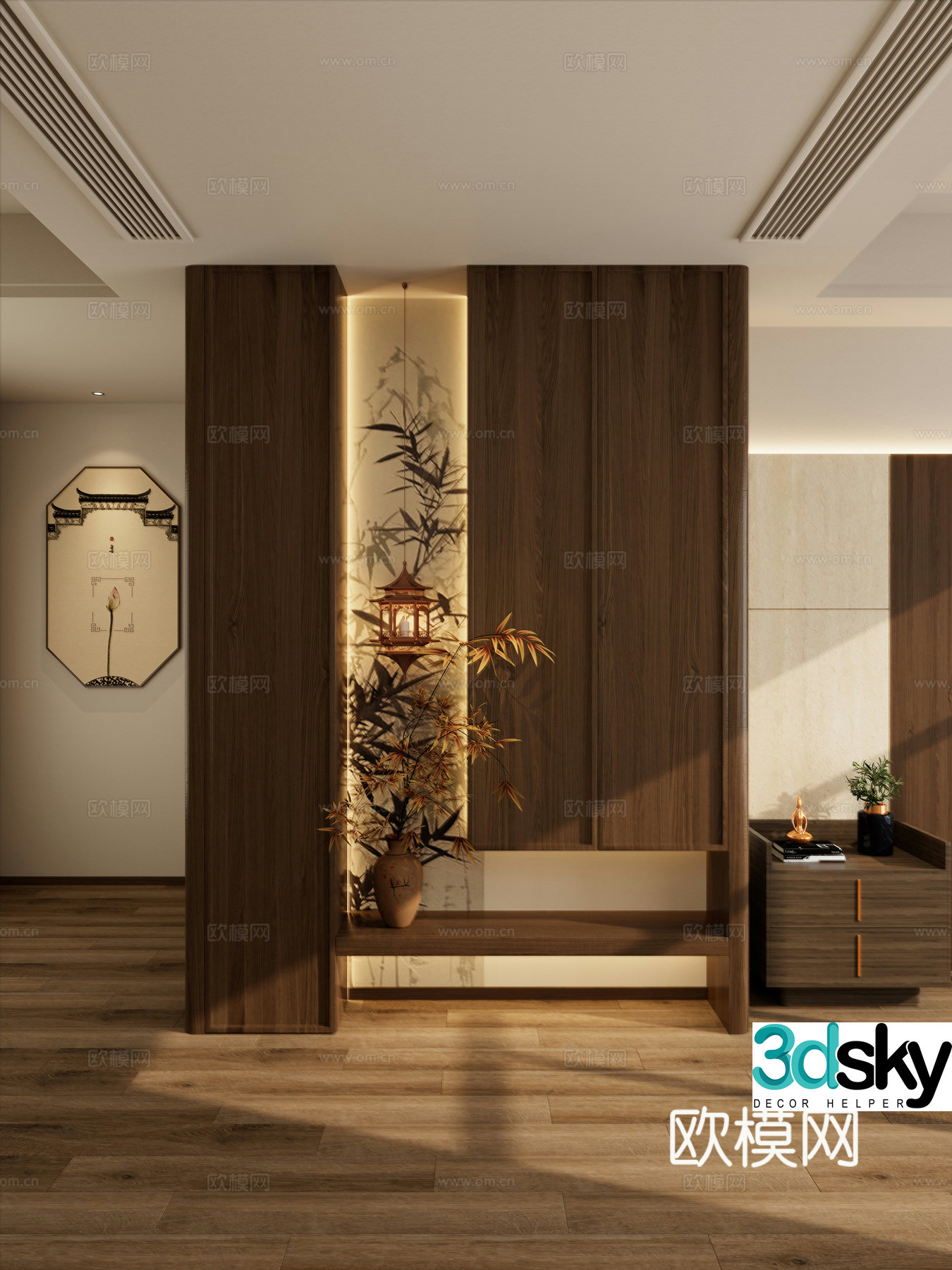Song style Zen Chinese style painting End scene cabinet hanging painting Palace lantern chandelier 3d model