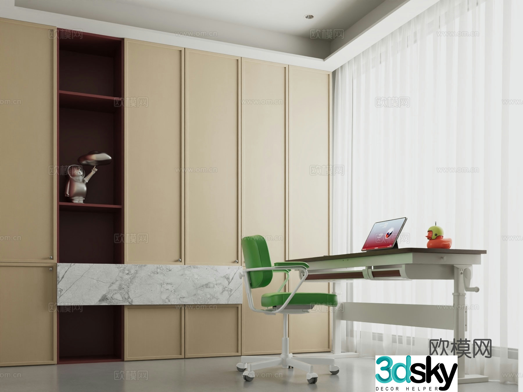 Italian minimalist study room open study room villa study room study room and cloakroom desk children’s 3D model