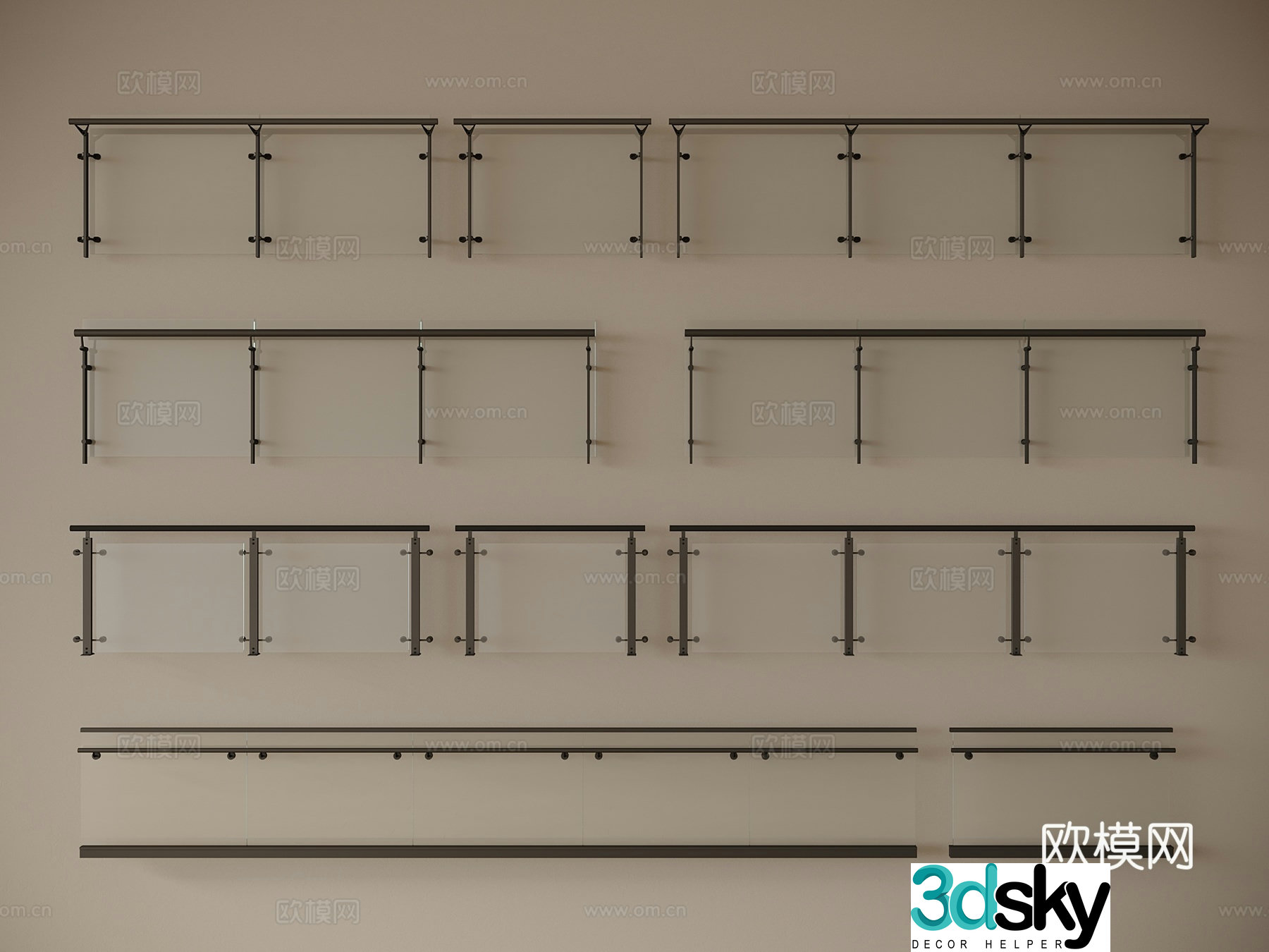 modern railing glass railing guardrail balcony guardrail fence 3d model