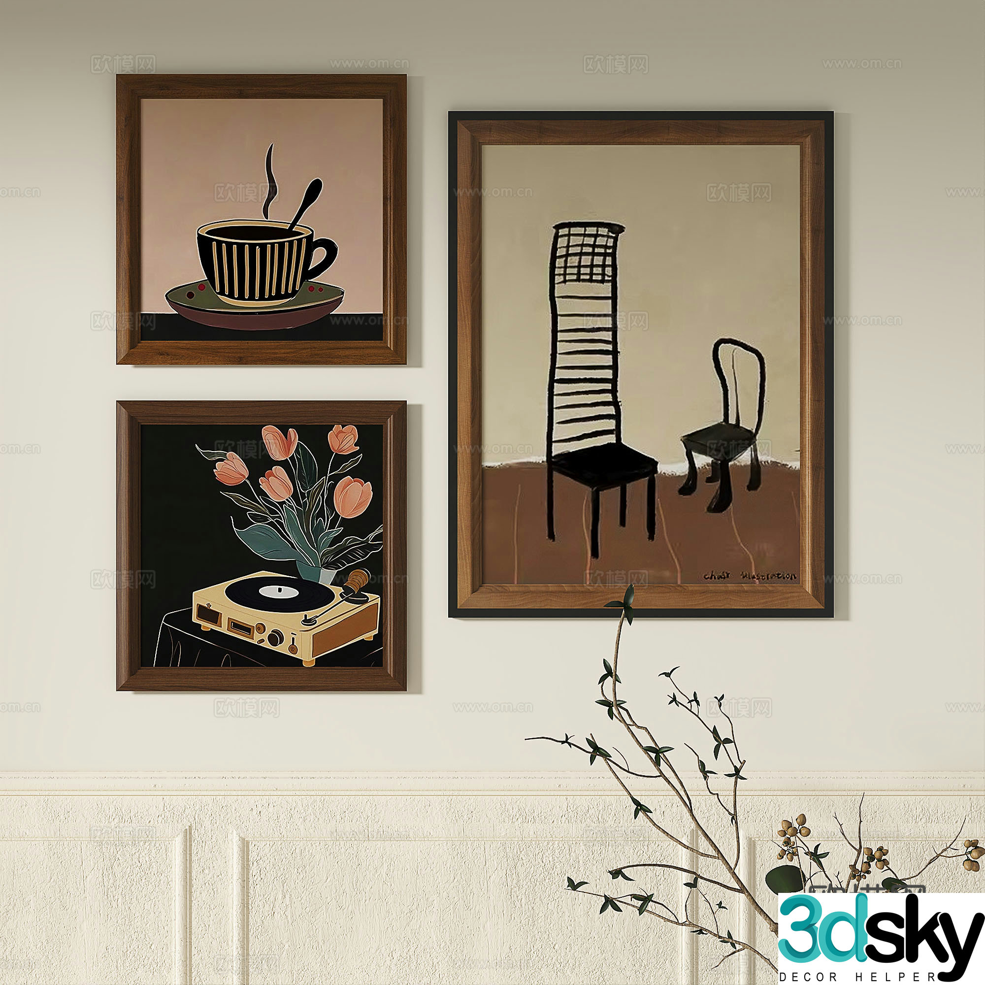 Modern French retro abstract light luxury simple medieval decorative painting 3d model