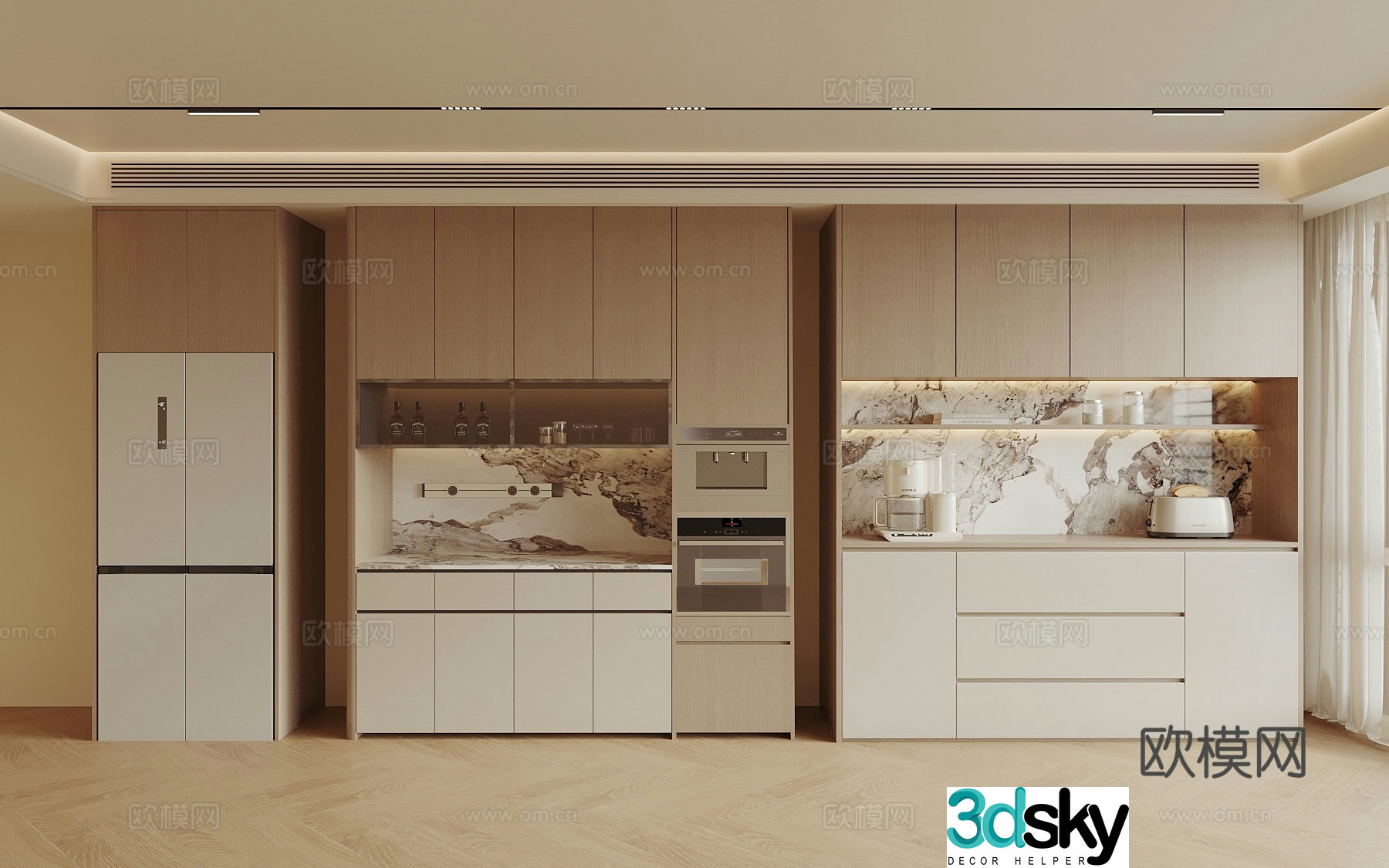 Modern sideboard meal preparation cabinet refrigerator cabinet 3d model