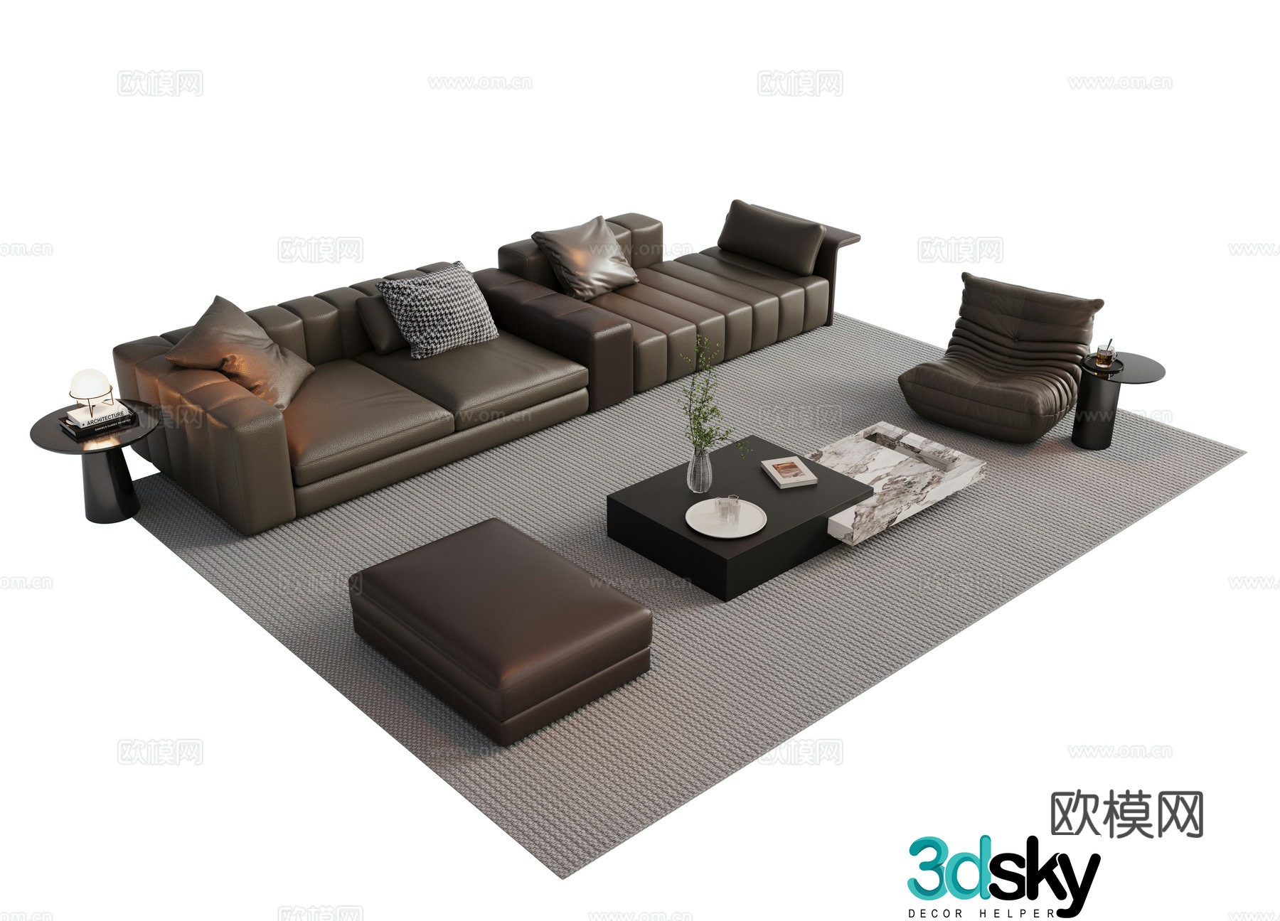 Modern Italian sofa combination Sofa coffee table combination Italian living room sofa decoration ornament cloth 3D model