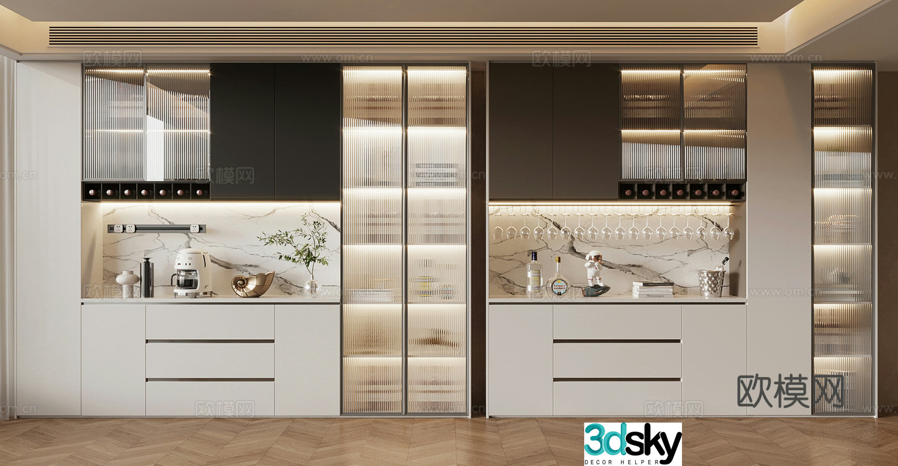 Modern minimalist wine cabinet glass wine cabinet shoe cabinet wine cabinet restaurant wine cabinet sideboard cabinet 3D model