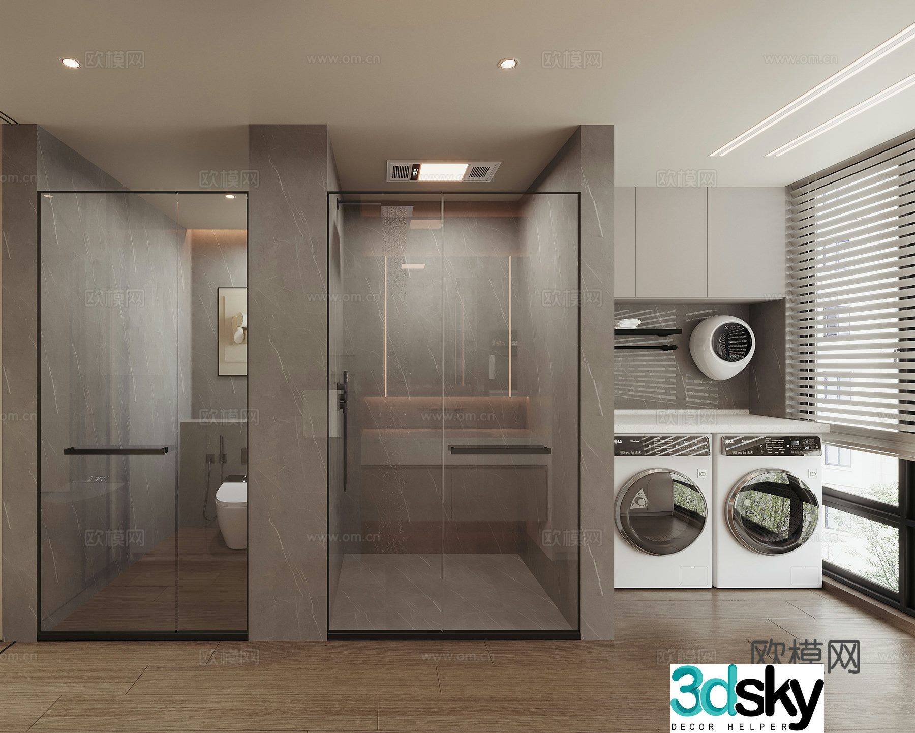 Modern bathroom wet and dry bathroom washing machine cabinet washing table 3D model