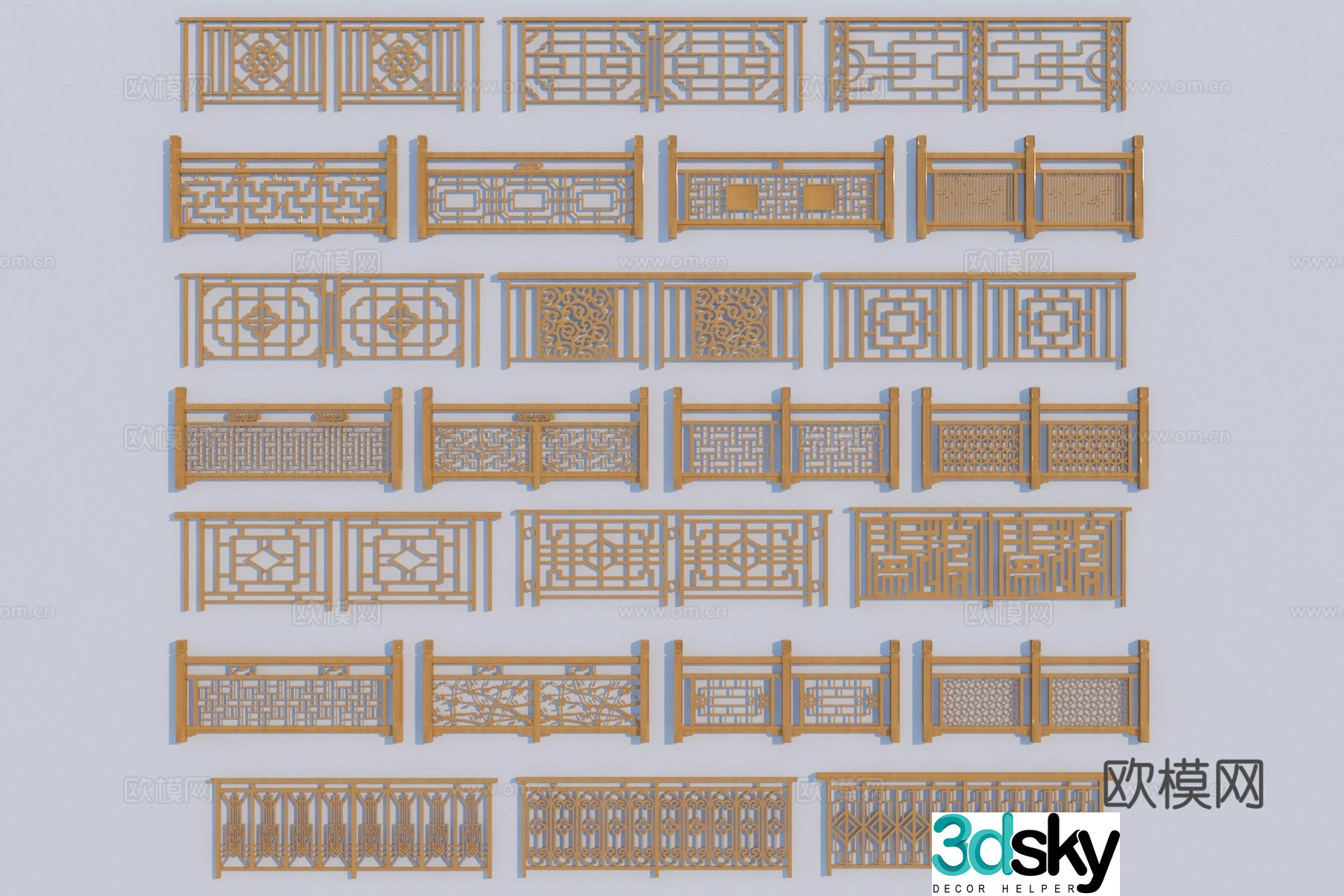 New Chinese wooden railing 3D model