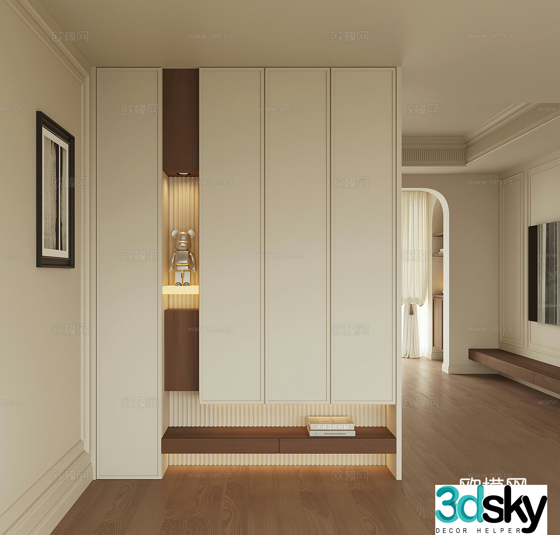 Modern French door-to-door shoe cabinet 3D model